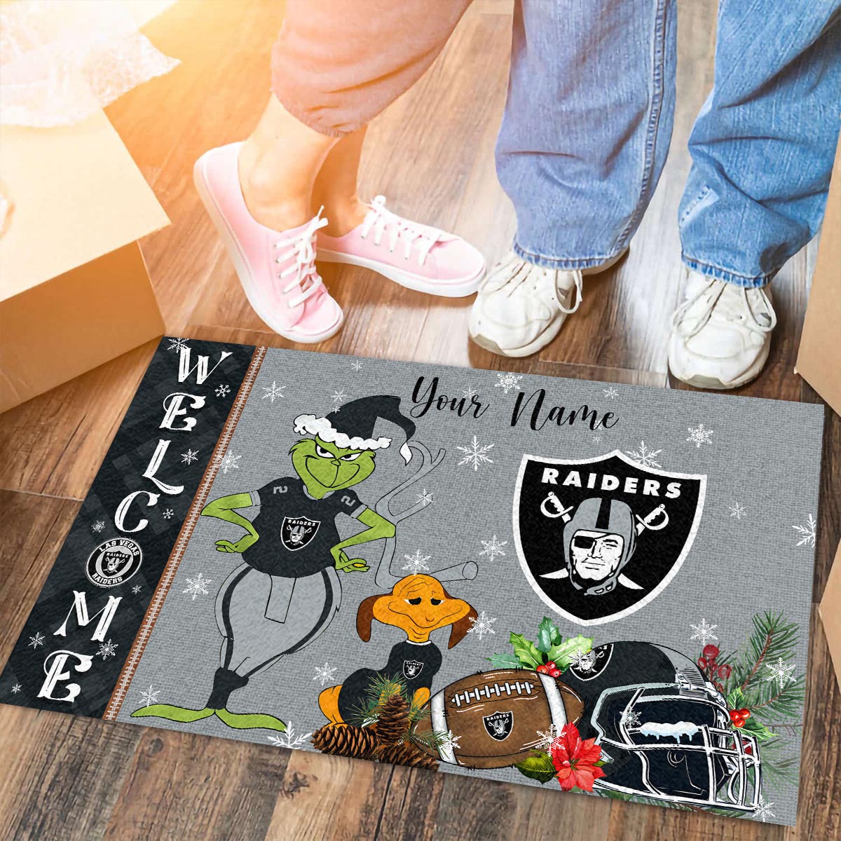 Sportswearmerch Las Vegas Raiders NFL x Grinch Christmas Welcome Football Doormat For Fan