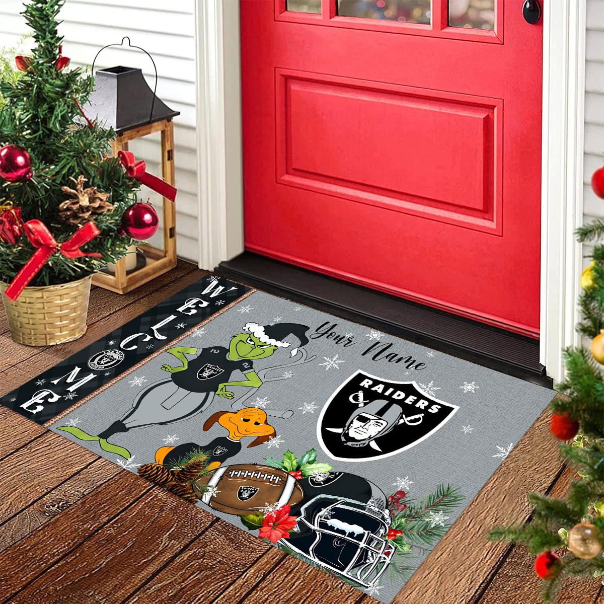 Sportswearmerch Las Vegas Raiders NFL x Grinch Christmas Welcome Football Doormat For Fan