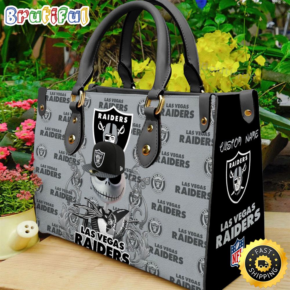 Sportswearmerch Las Vegas Raiders NFL x Jack Skellington Women Leather Bag For Fan