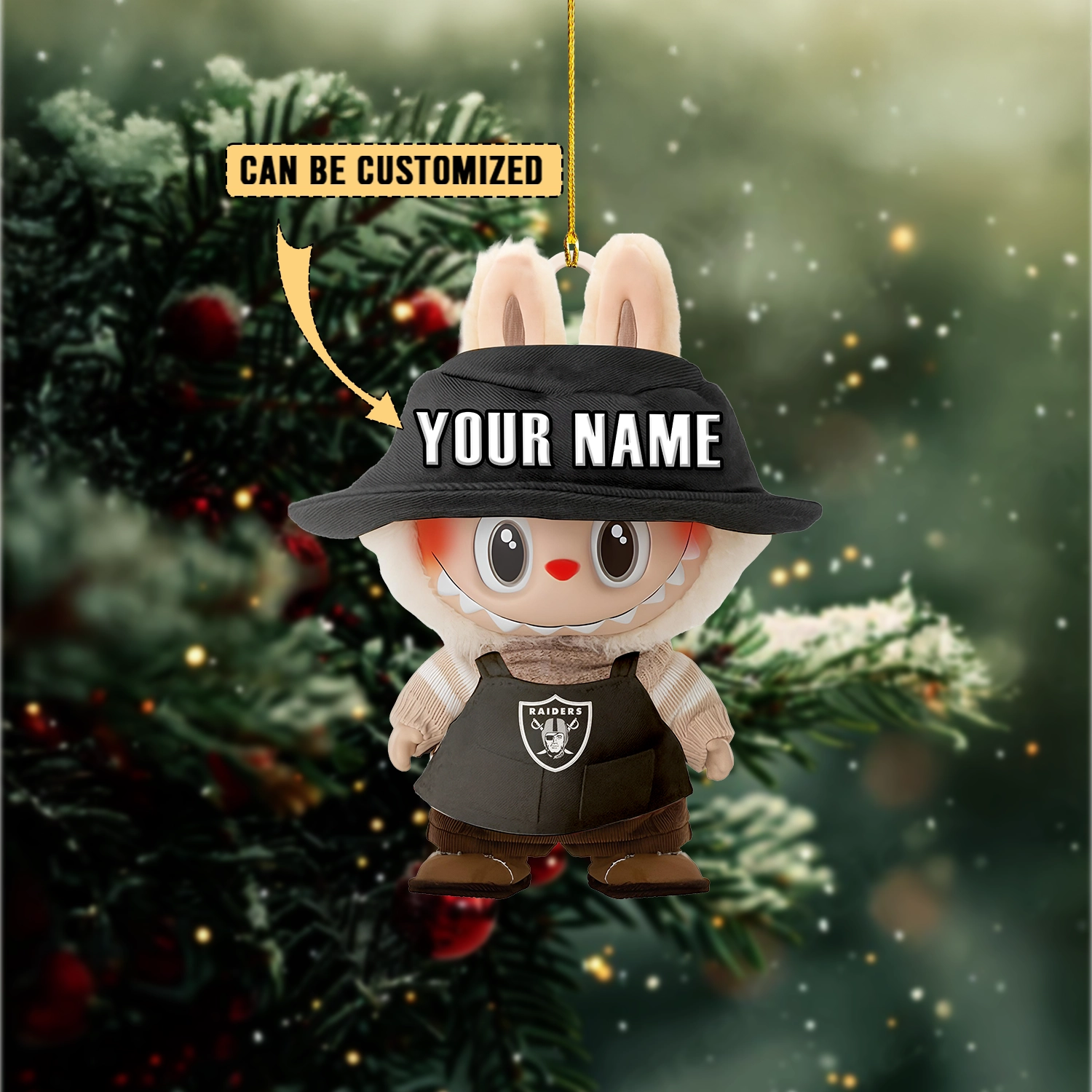 Sportswearmerch Las Vegas Raiders NFL x Labubu Christmas Personalized Acrylic Ornament Gift For Fans