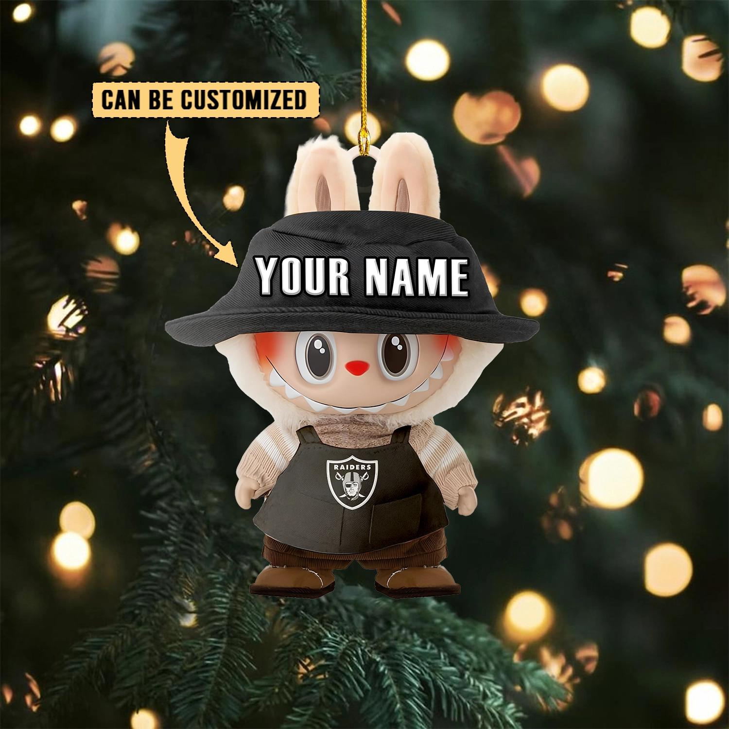 Sportswearmerch Las Vegas Raiders NFL x Labubu Christmas Personalized Acrylic Ornament Gift For Fans