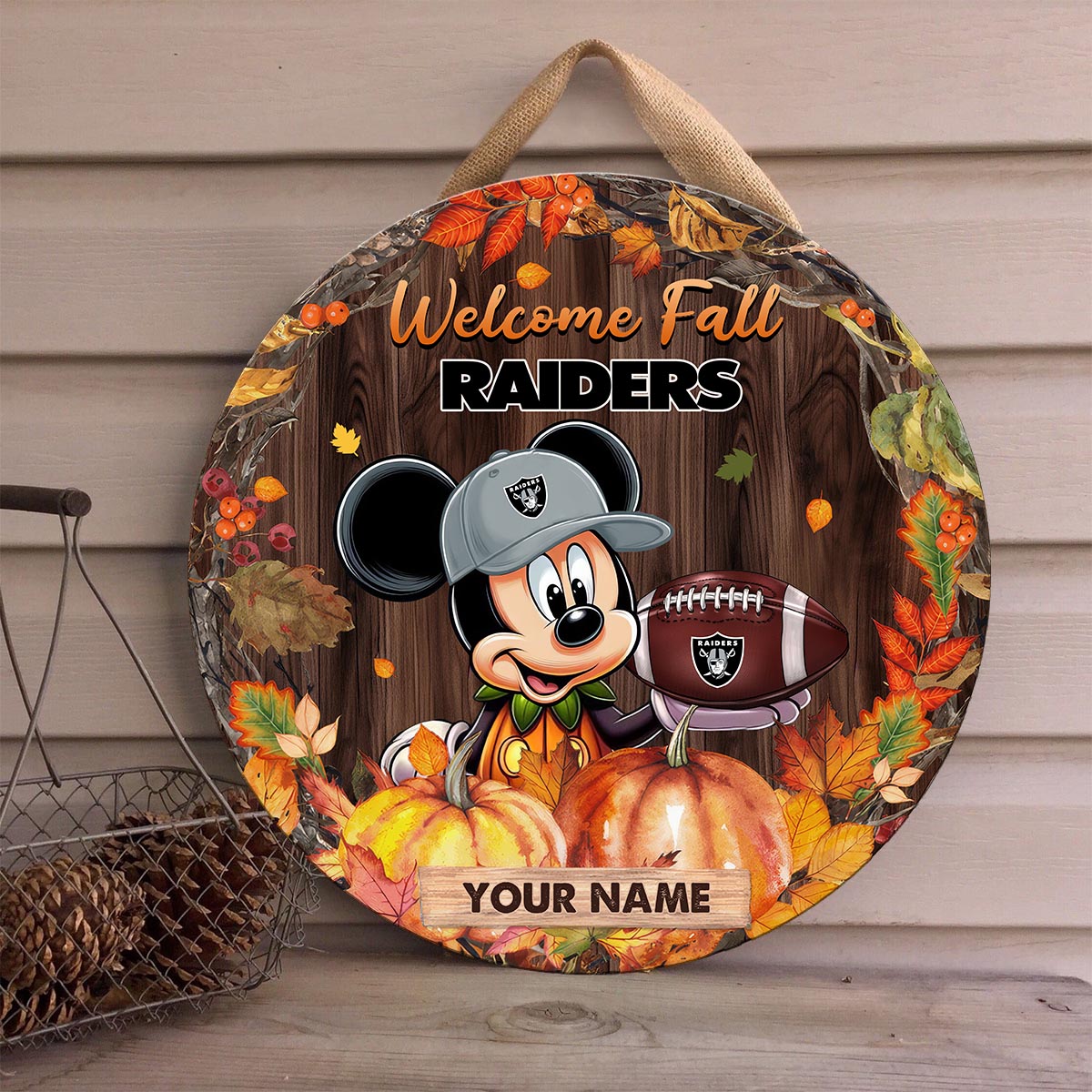 Sportswearmerch Las Vegas Raiders NFL x Mickey Round Wooden Sign For Fan