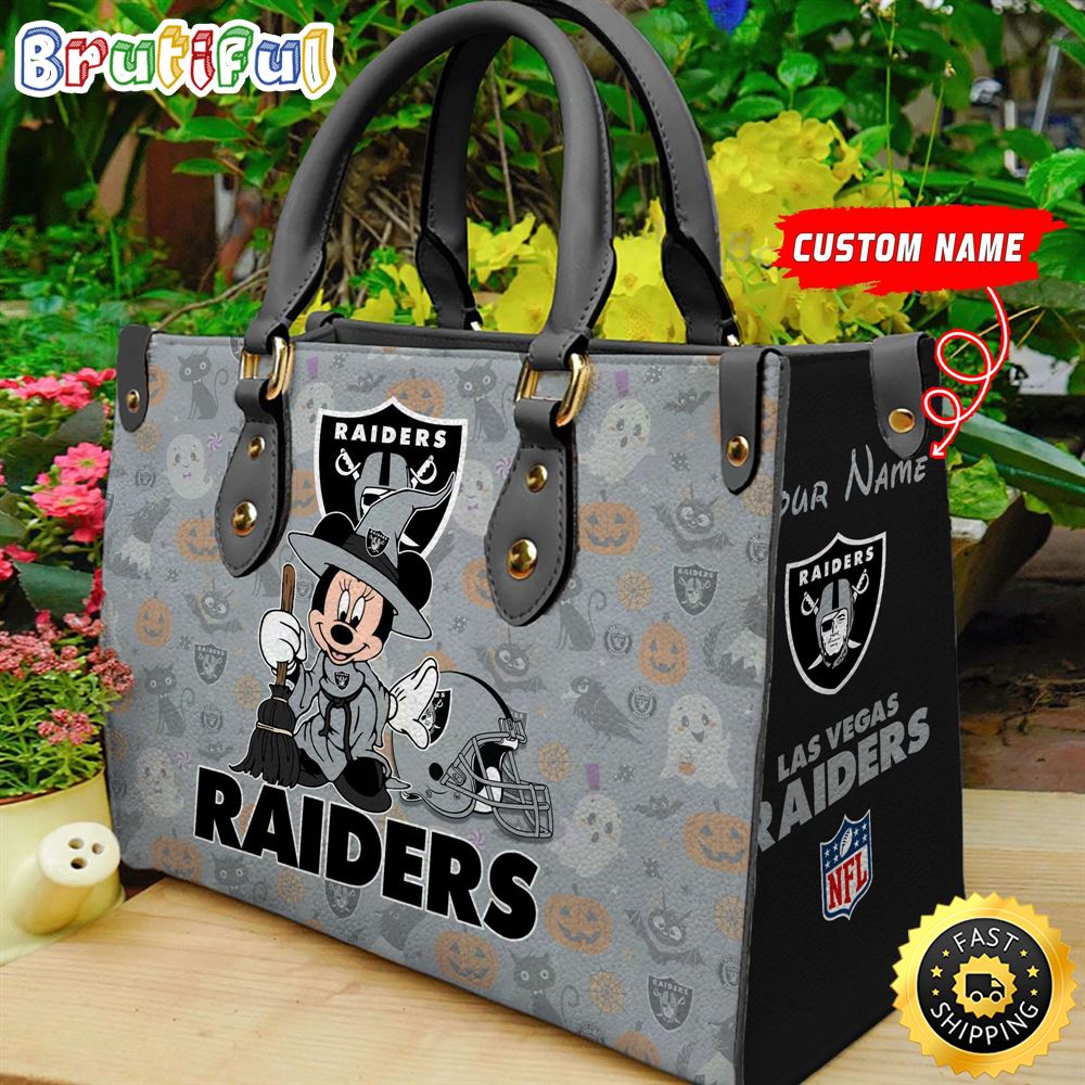 Sportswearmerch Las Vegas Raiders NFL x Minnie Halloween Leather Handbag For Fan