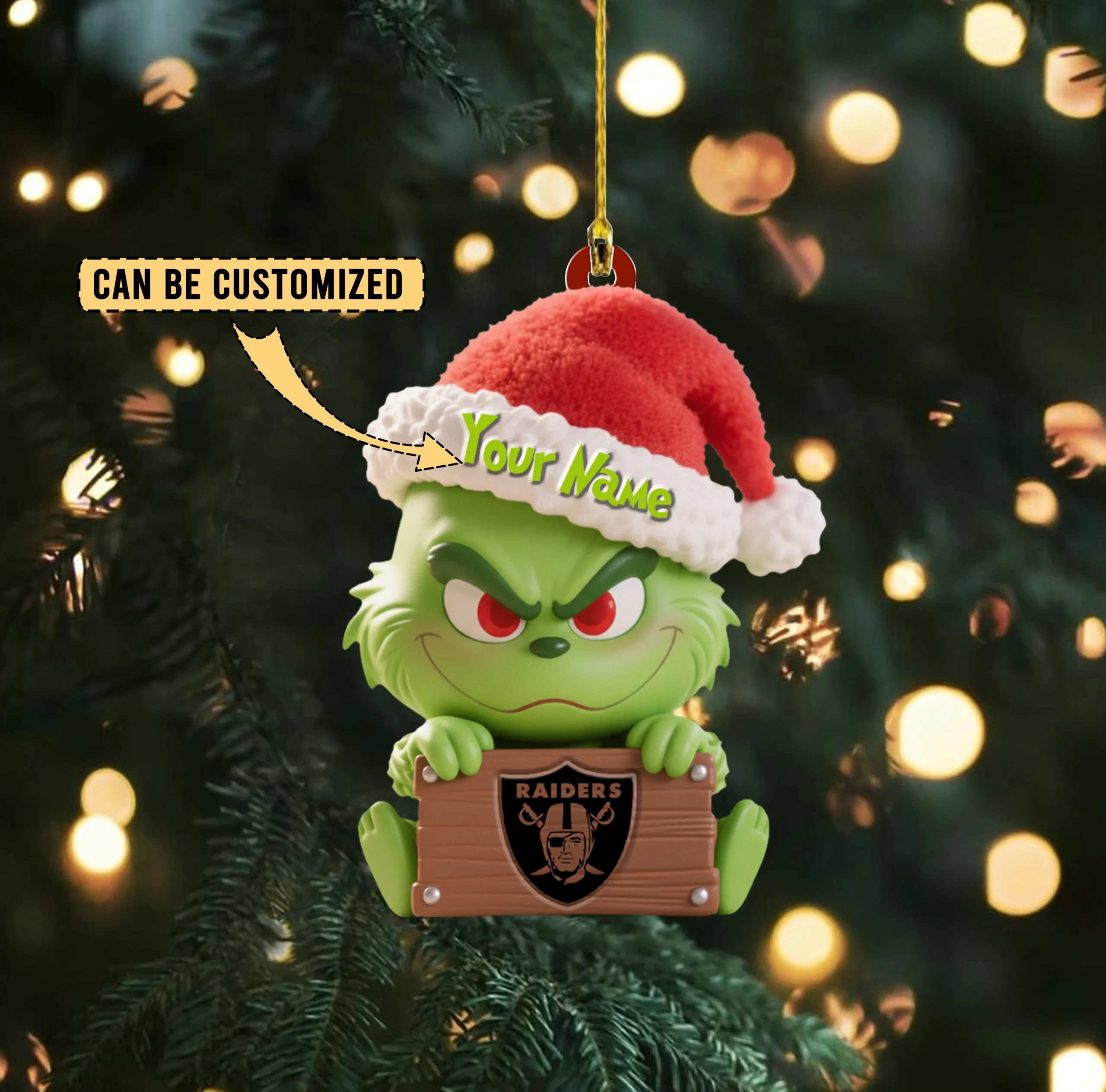 Sportswearmerch Las Vegas Raiders NFL x The Grinch Acrylic Ornament Gift For Fans