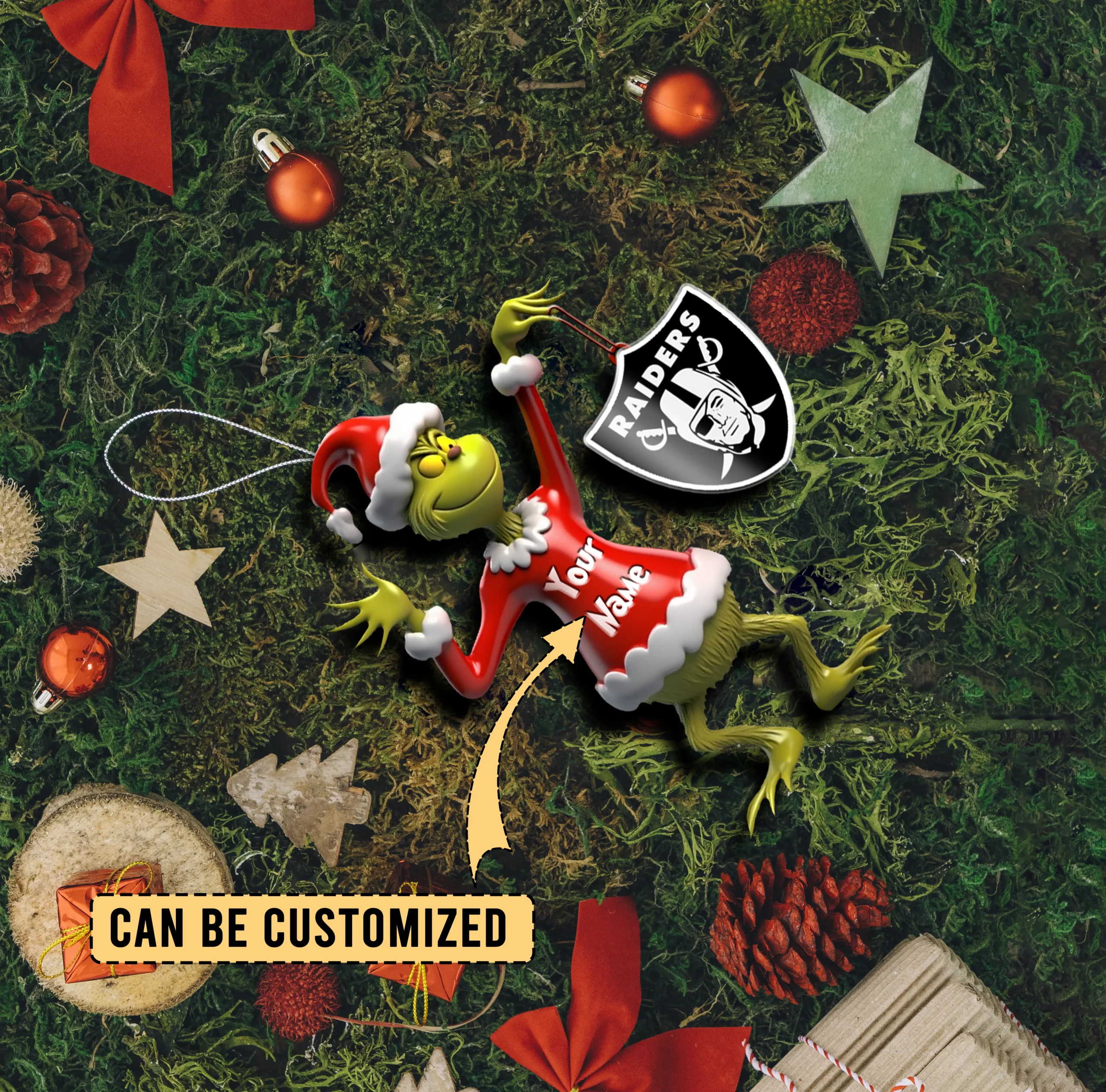 Sportswearmerch Las Vegas Raiders NFL x The Grinch Acrylic Ornament Gift For Fans