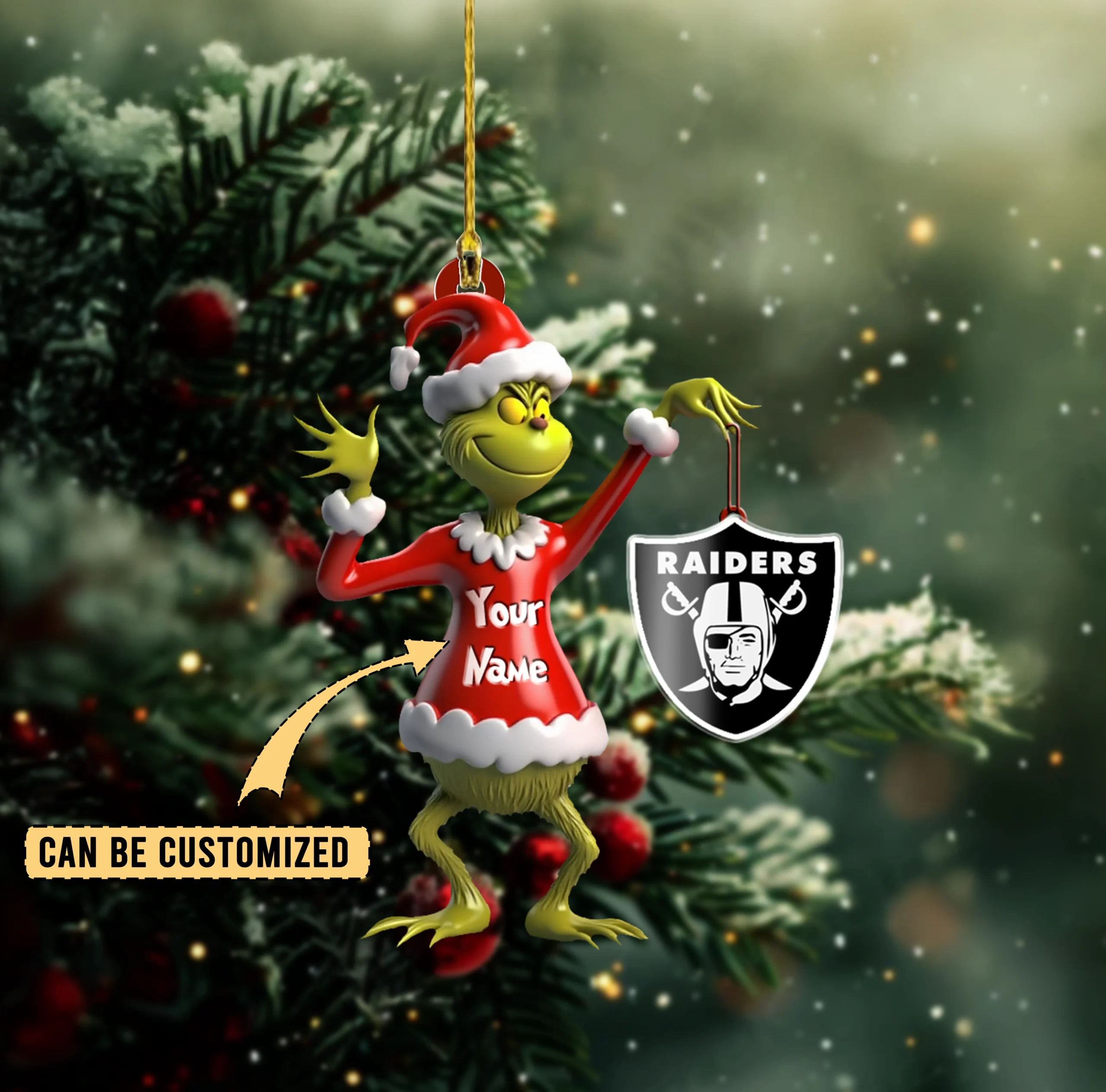 Sportswearmerch Las Vegas Raiders NFL x The Grinch Acrylic Ornament Gift For Fans