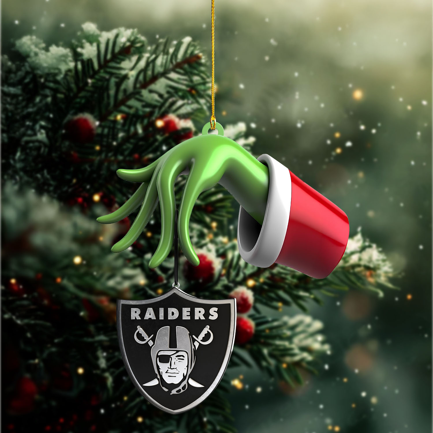 Sportswearmerch Las Vegas Raiders NFL x The Grinch Christmas Acrylic Mix Wooden Ornament Gift For Fans