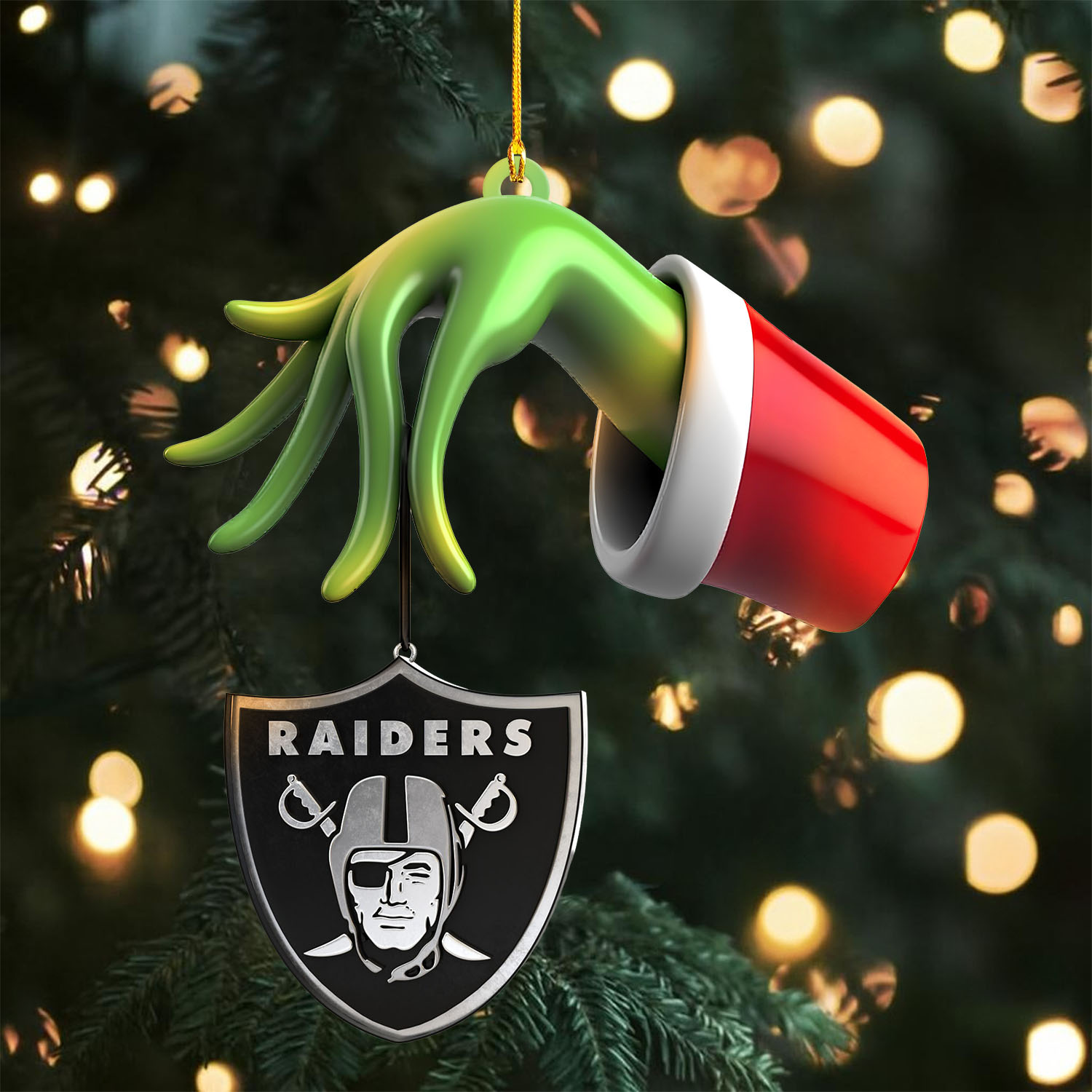 Sportswearmerch Las Vegas Raiders NFL x The Grinch Christmas Acrylic Mix Wooden Ornament Gift For Fans