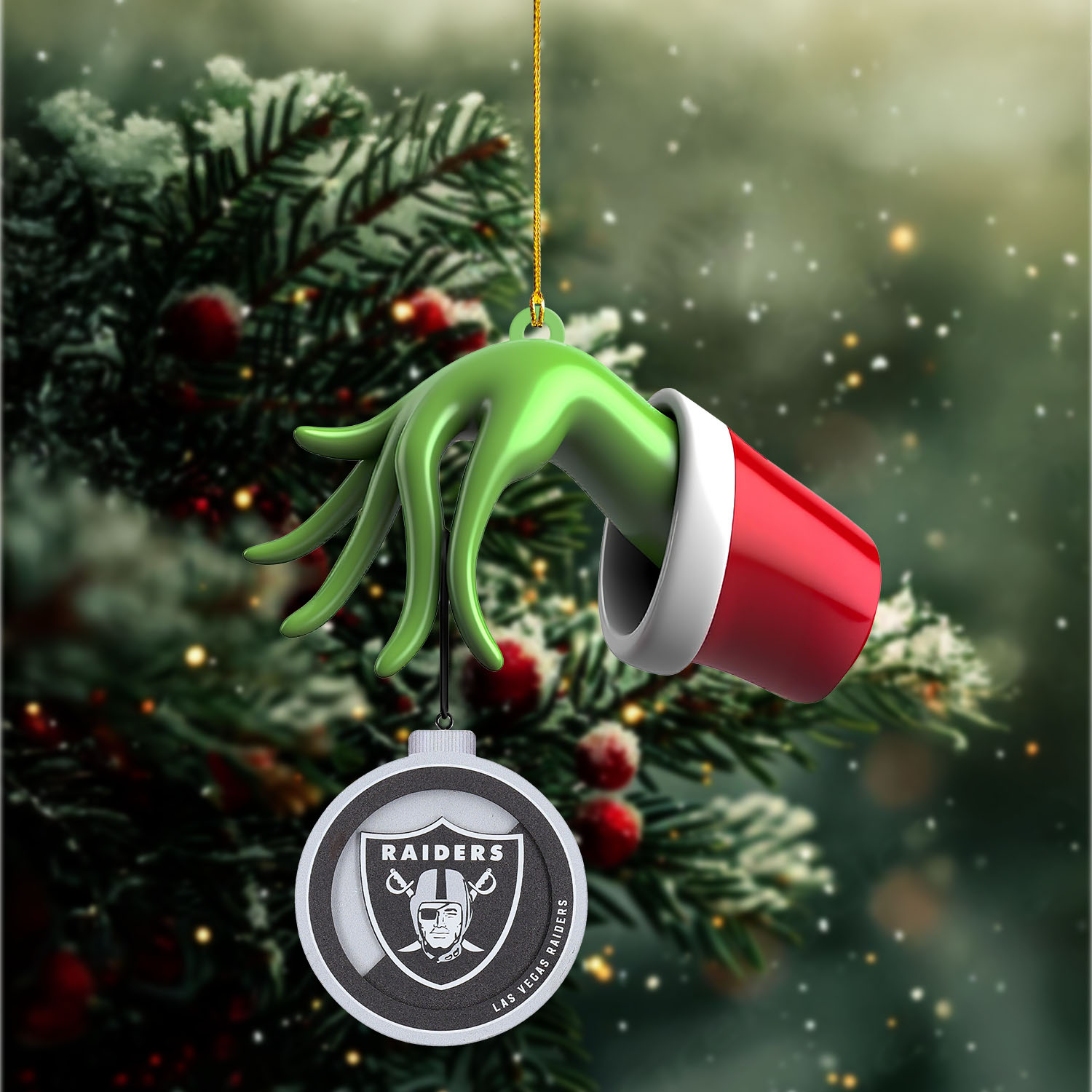Sportswearmerch Las Vegas Raiders NFL x The Grinch Christmas Acrylic Mix Wooden Ornament Gift For Fans