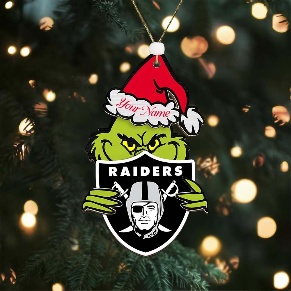 Sportswearmerch Las Vegas Raiders NFL x The Grinch Christmas Acrylic Ornament Gift For Fans