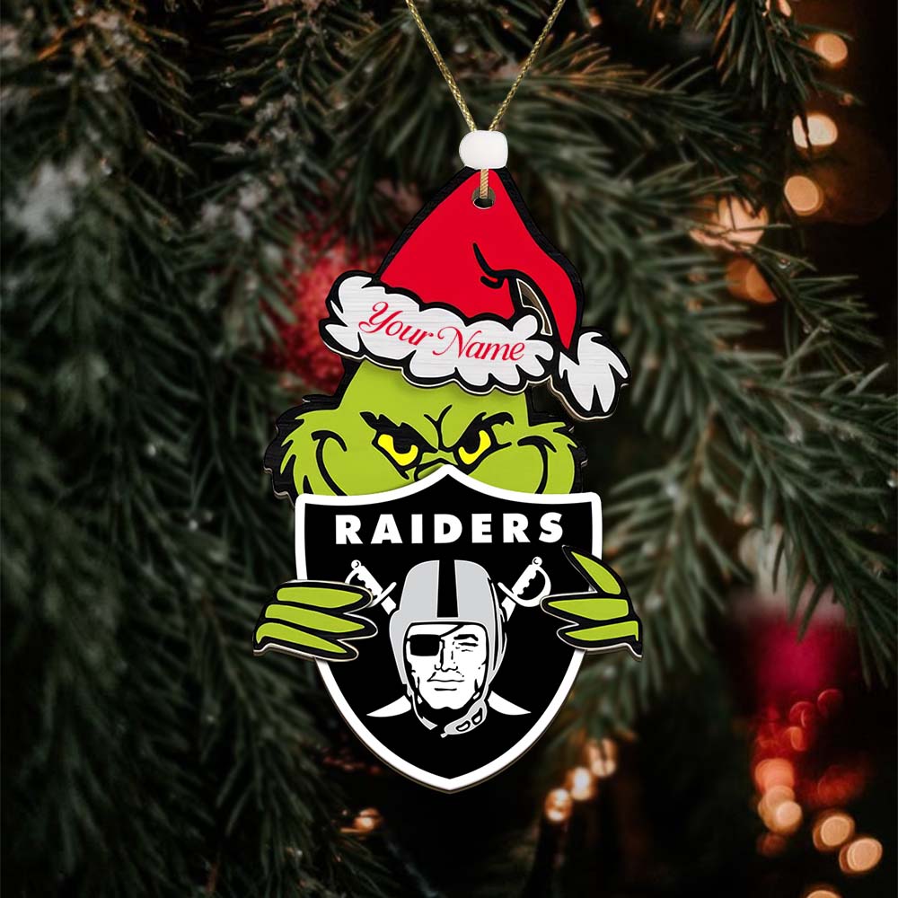 Sportswearmerch Las Vegas Raiders NFL x The Grinch Christmas Acrylic Ornament Gift For Fans