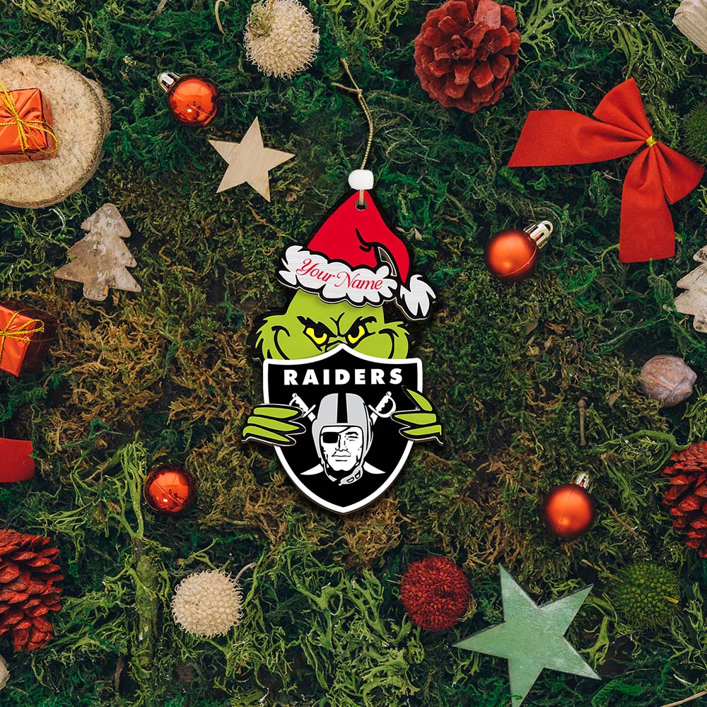 Sportswearmerch Las Vegas Raiders NFL x The Grinch Christmas Acrylic Ornament Gift For Fans