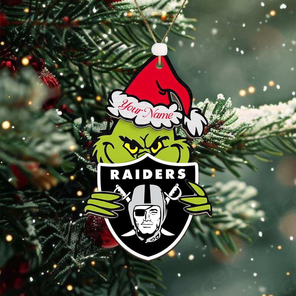 Sportswearmerch Las Vegas Raiders NFL x The Grinch Christmas Acrylic Ornament Gift For Fans