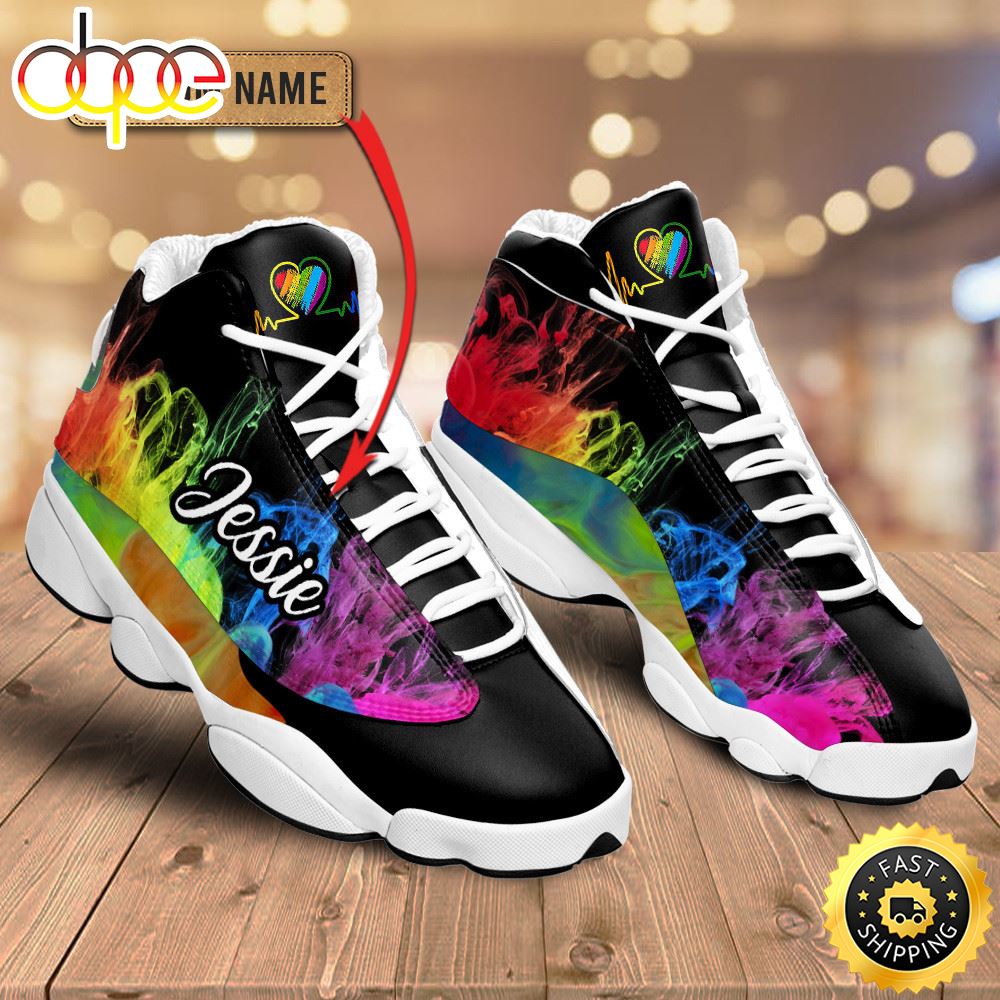Sportswearmerch LGBT Colorful Smoke Heart Beat AJ13 Sneakers Shoes For Men And Women