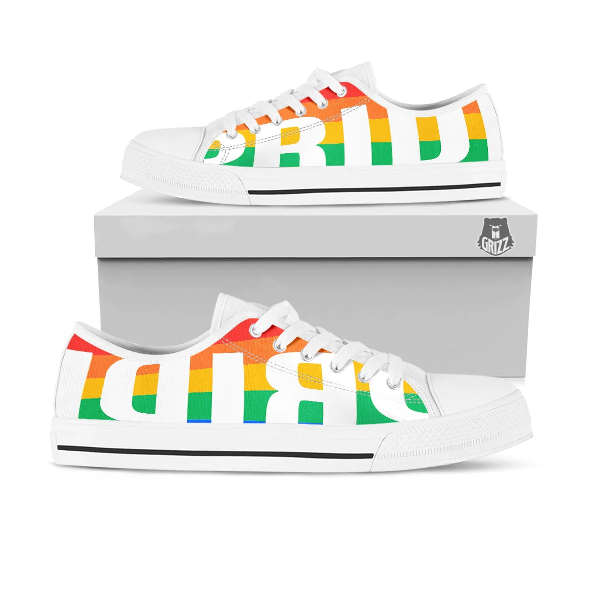 Sportswearmerch LGBT Pride Flag Pattern Print White Low Top Canvas Sneakers Shoes For Men And Women