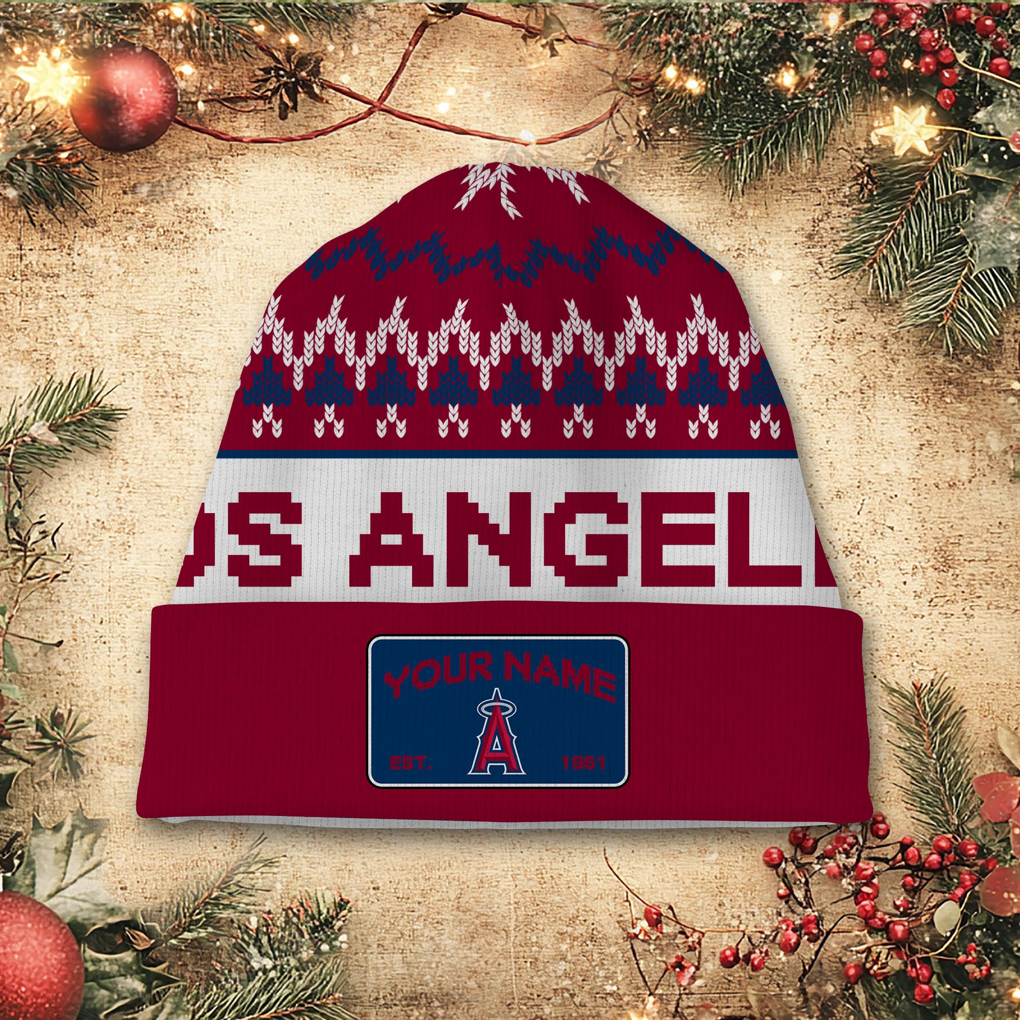 Sportswearmerch Los Angeles Angels MLB Christmas Beanie Hat For Fan