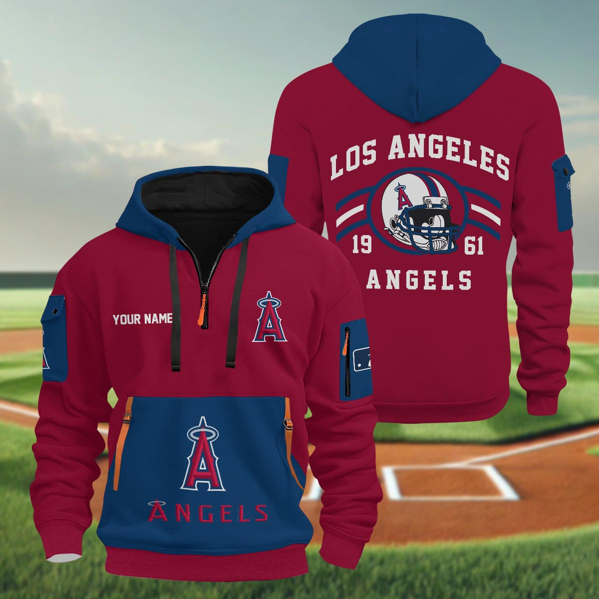 Sportswearmerch Los Angeles Angels MLB Half Zip Hoodie Personalized For Fan