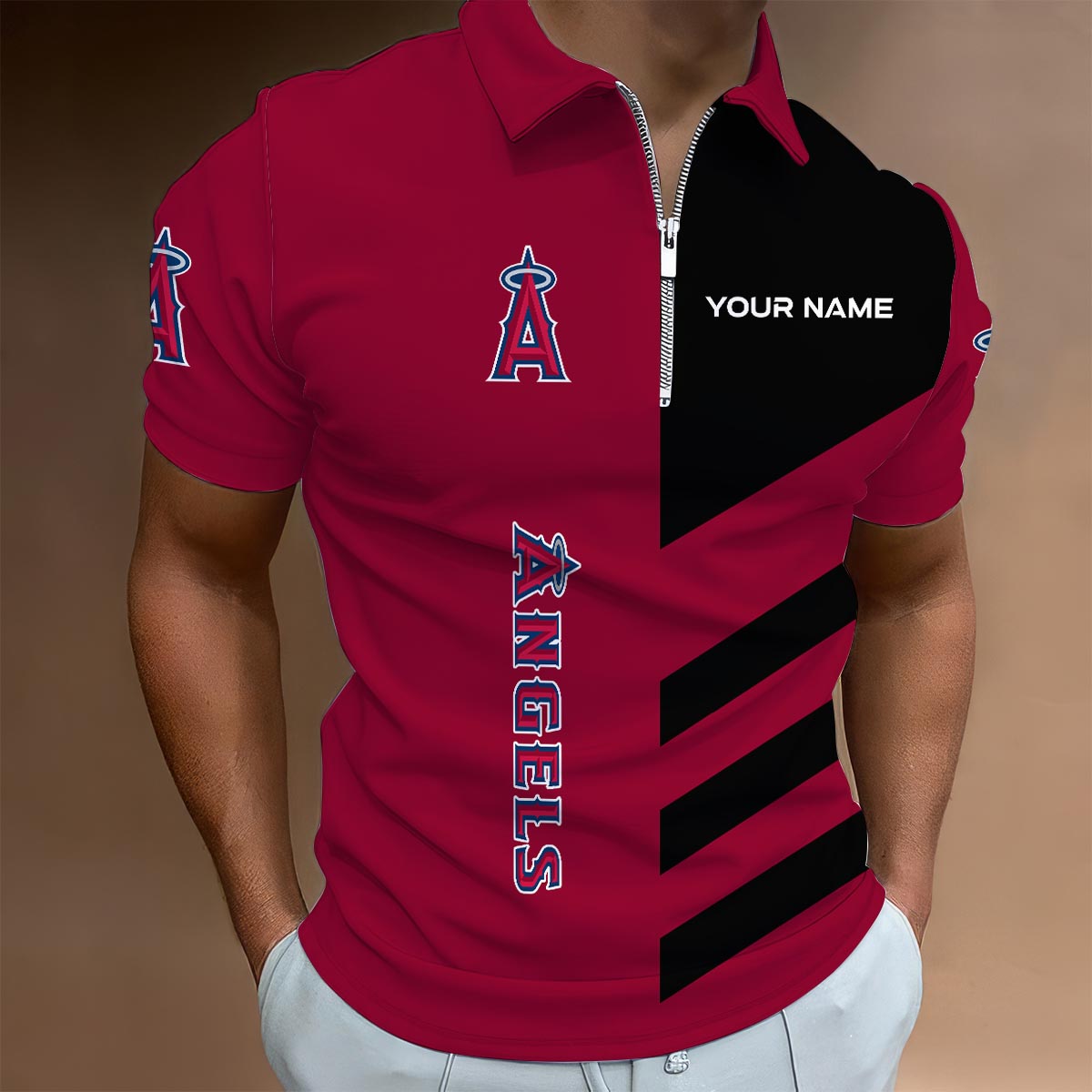 Sportswearmerch Los Angeles Angels MLB Lapel Zip Polo Shirt For Fan
