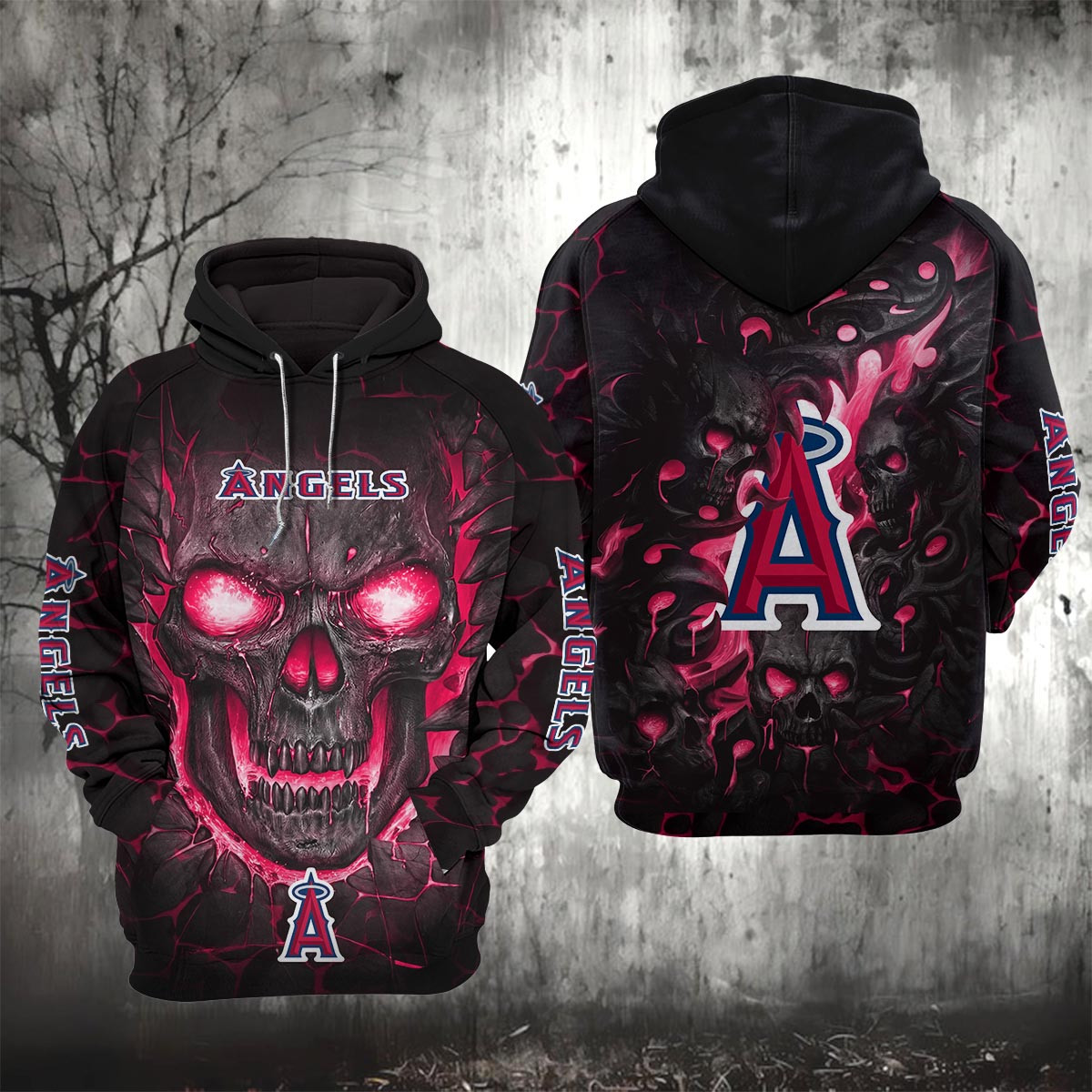 Sportswearmerch Los Angeles Angels MLB Lava Skull Hoodie For Fan