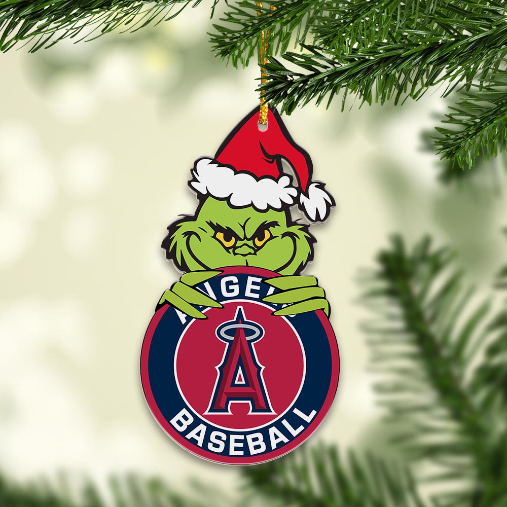 Sportswearmerch Los Angeles Angels MLB x Grinch Christmas Acrylic Ornament For Fans