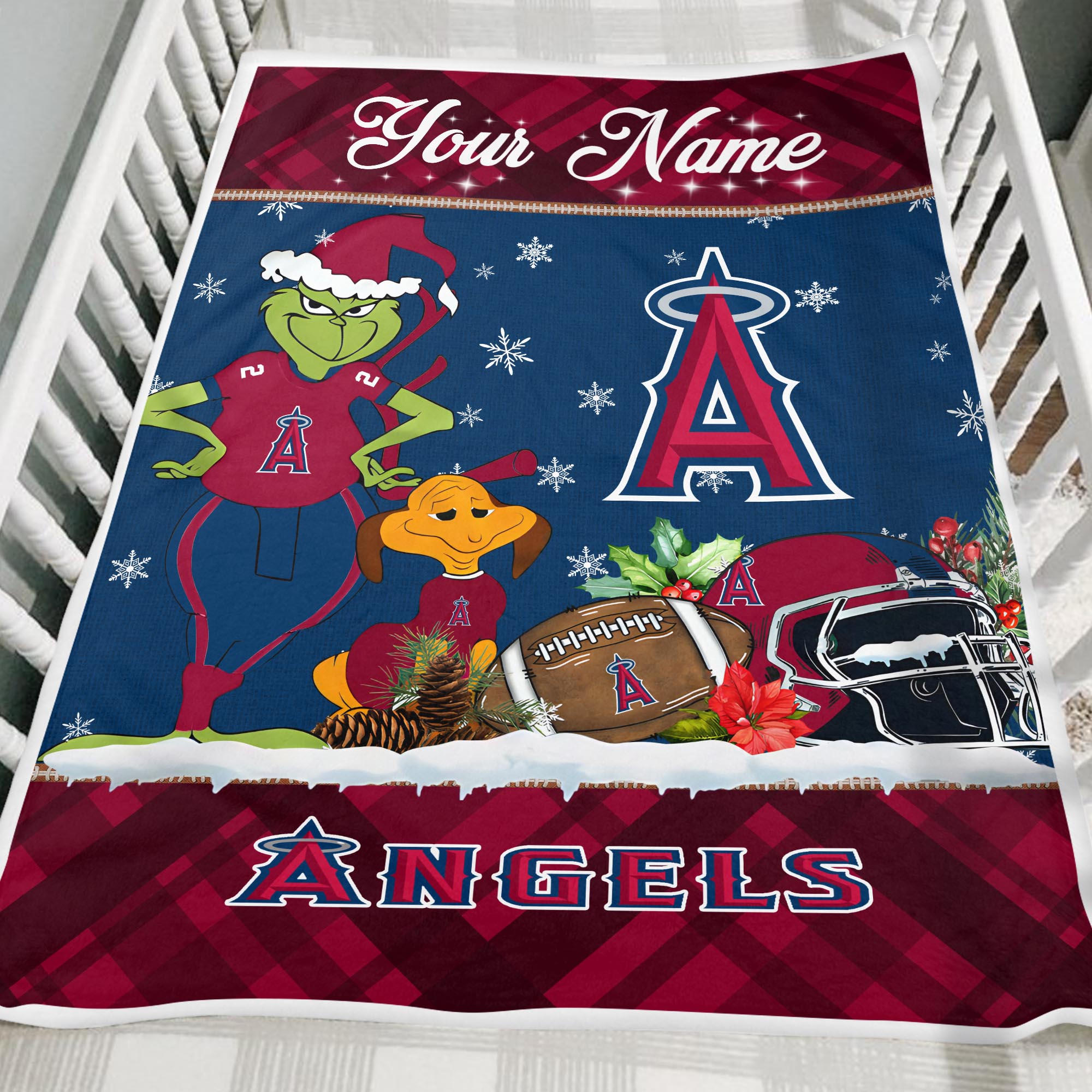 Sportswearmerch Los Angeles Angels MLB x Grinch Christmas Fleece Blanket For Fan