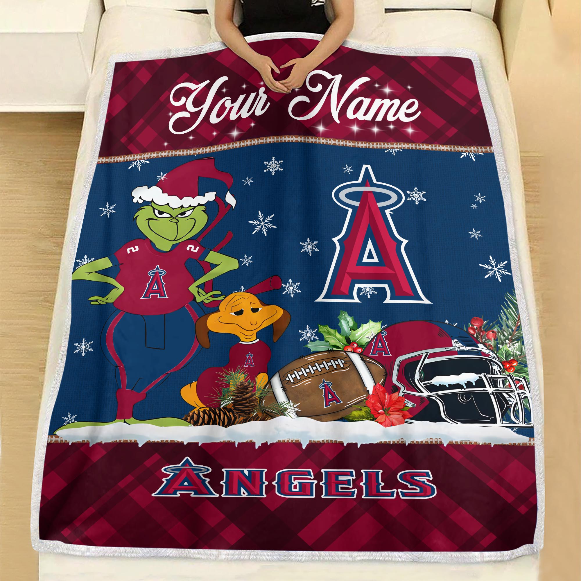 Sportswearmerch Los Angeles Angels MLB x Grinch Christmas Fleece Blanket For Fan