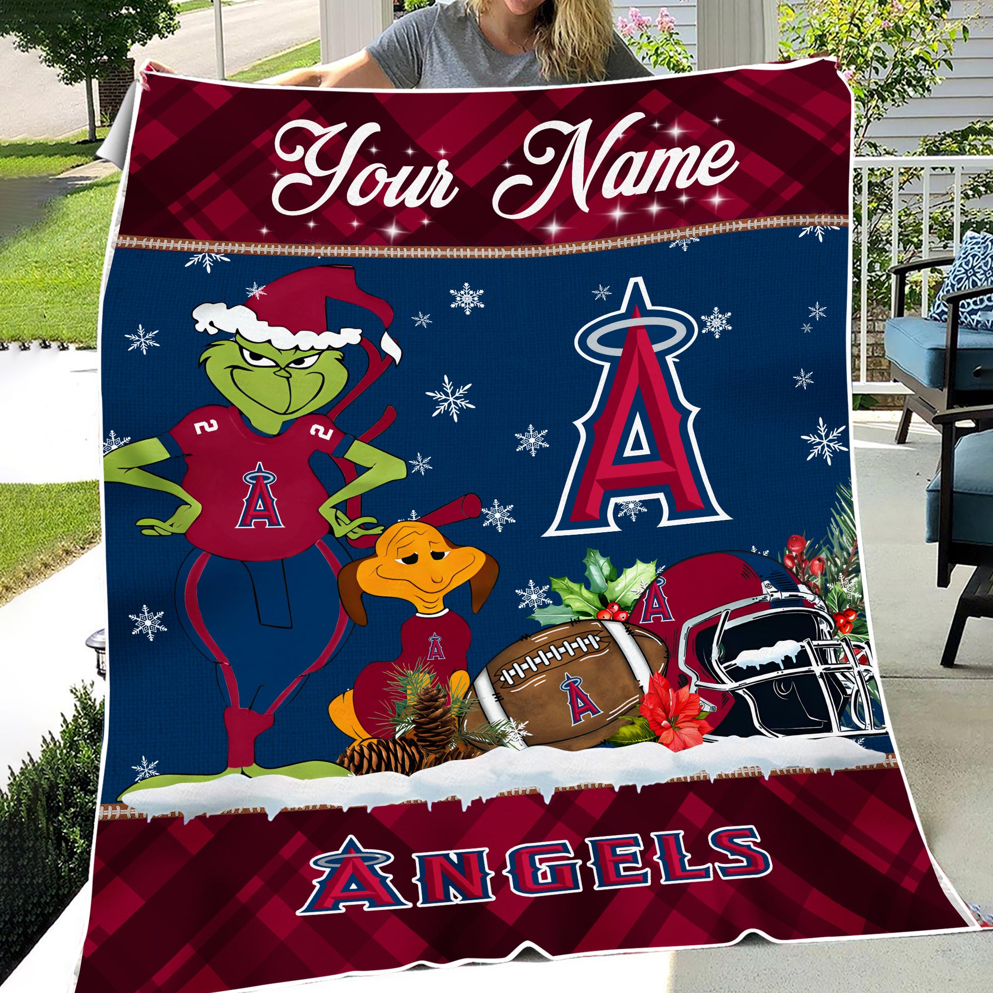 Sportswearmerch Los Angeles Angels MLB x Grinch Christmas Fleece Blanket For Fan
