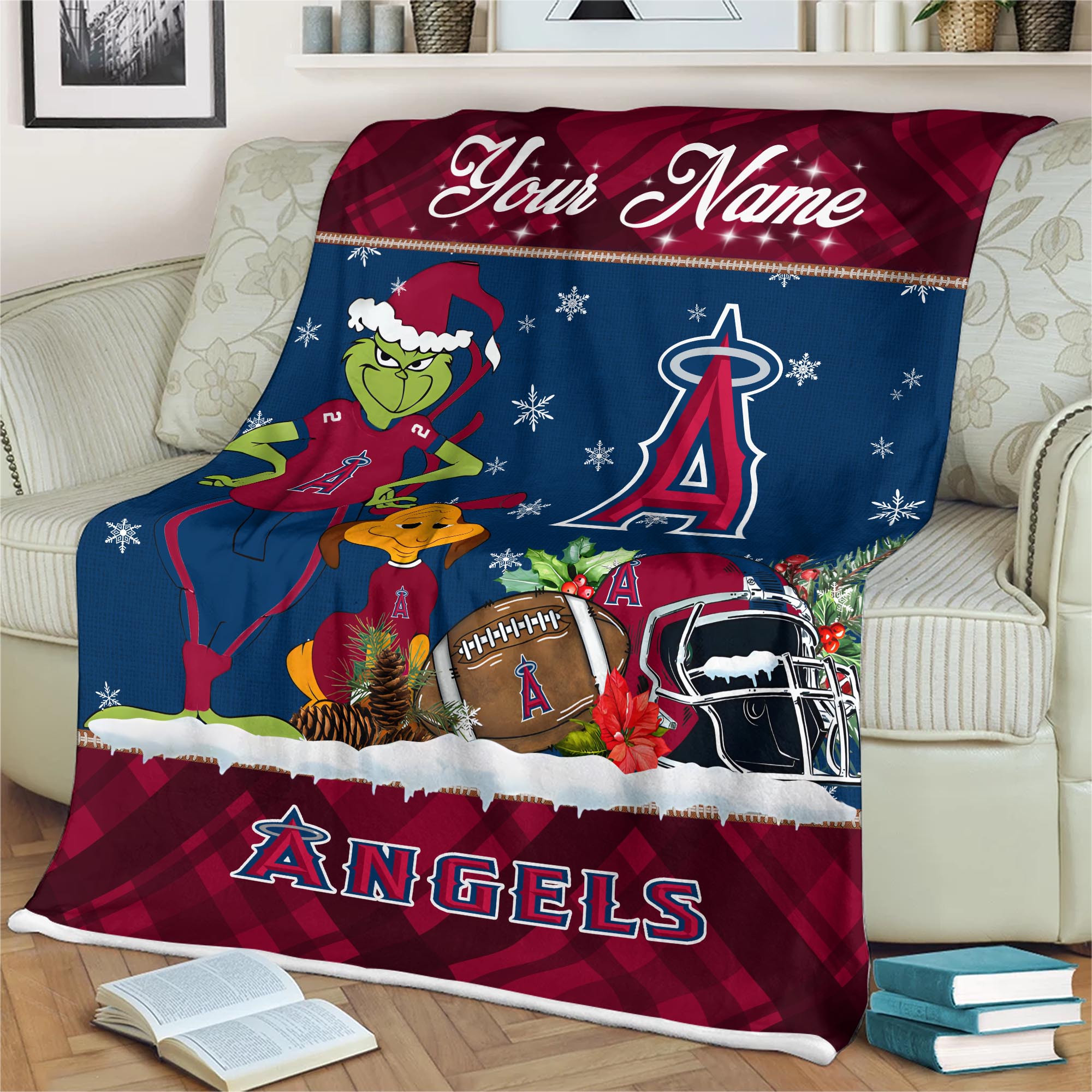 Sportswearmerch Los Angeles Angels MLB x Grinch Christmas Fleece Blanket For Fan