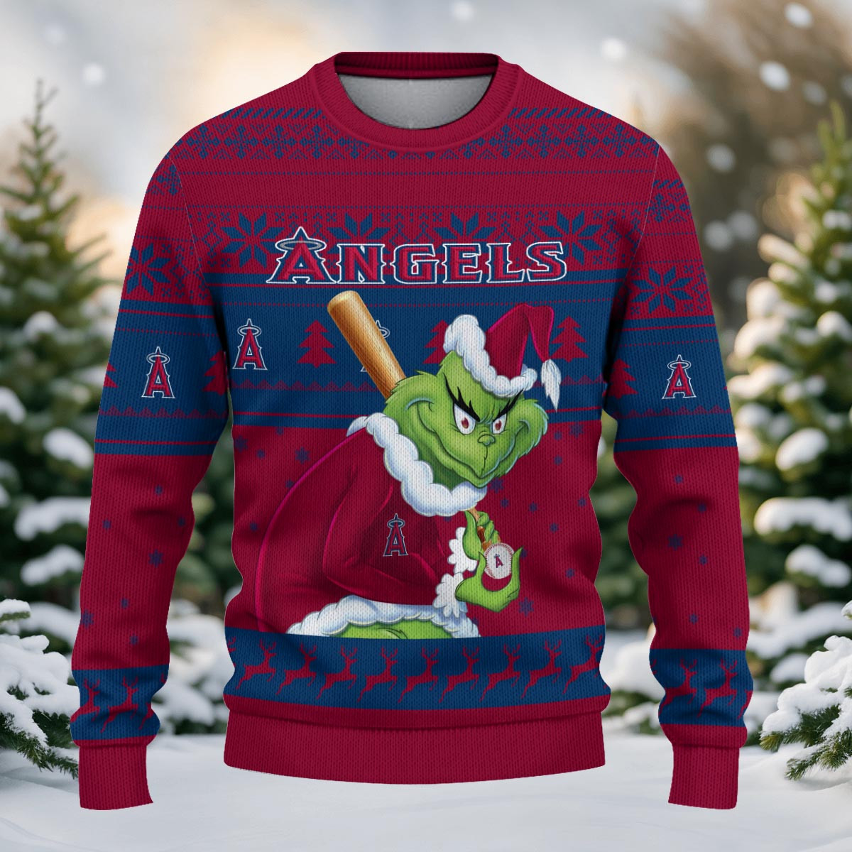 Sportswearmerch Los Angeles Angels MLB x Grinch Christmas Ugly Sweater For Fans