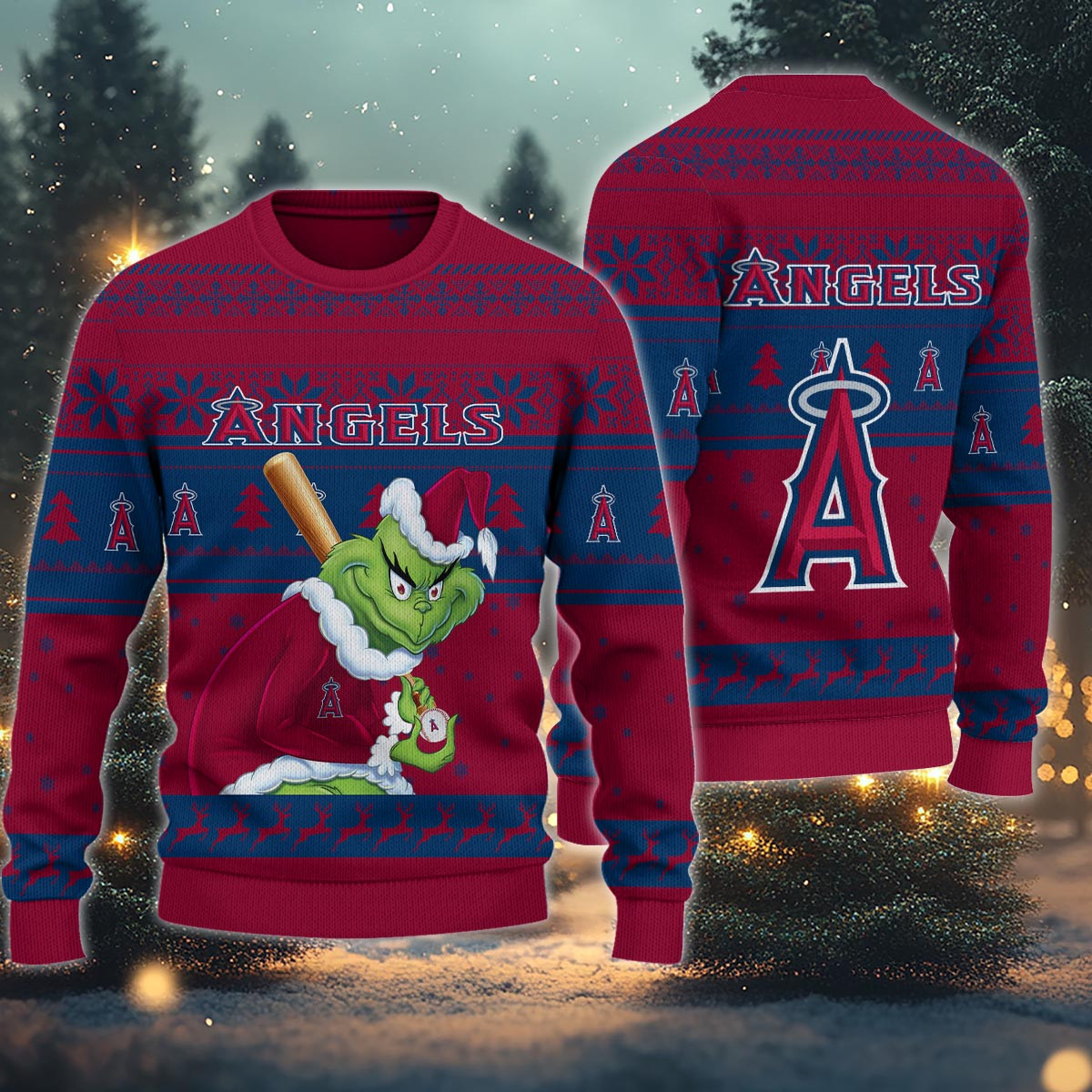 Sportswearmerch Los Angeles Angels MLB x Grinch Christmas Ugly Sweater For Fans