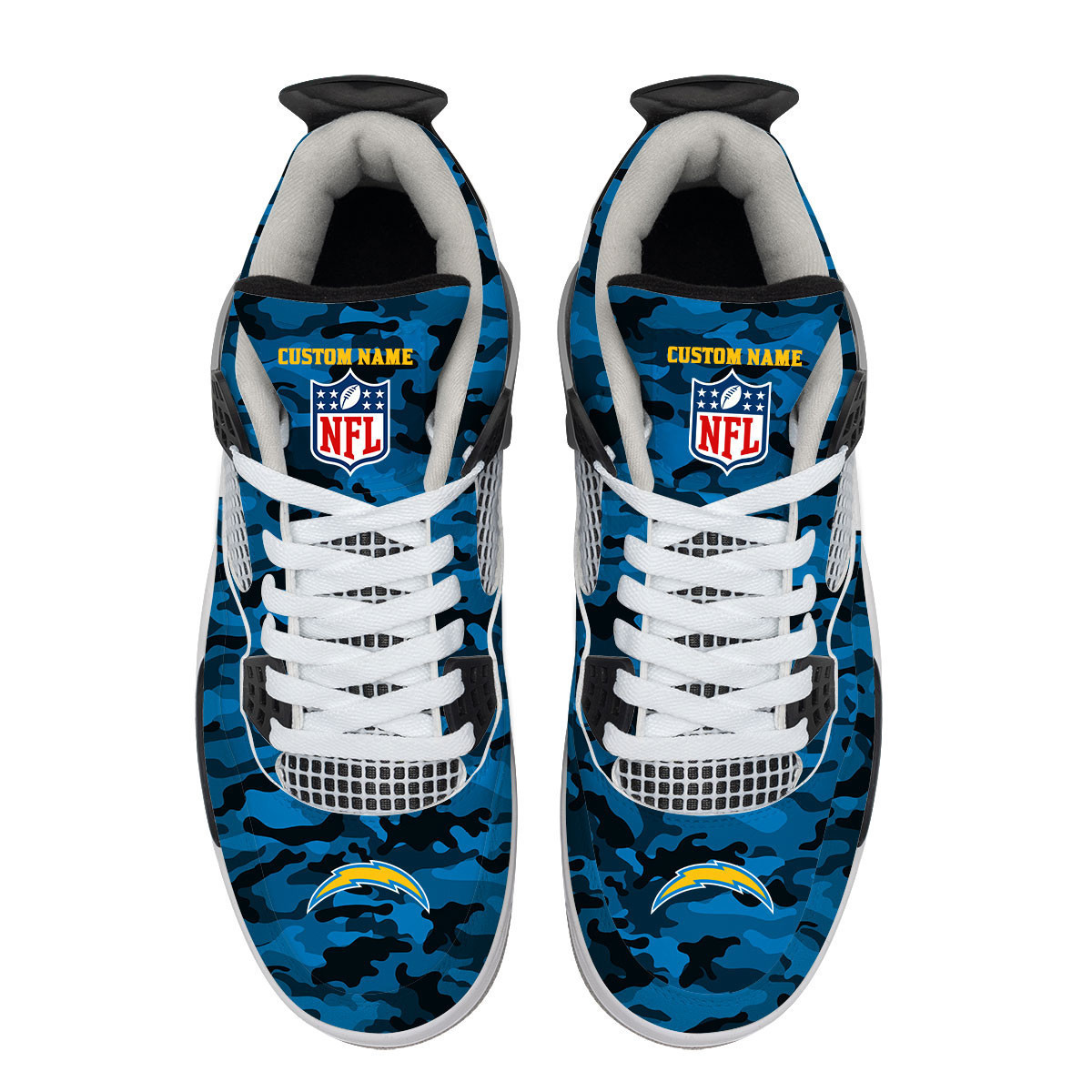 Sportswearmerch Los Angeles Chargers NFL Camo Air Jordan 4 SneakerAJ4 Sneakers Shoes For Men And Women