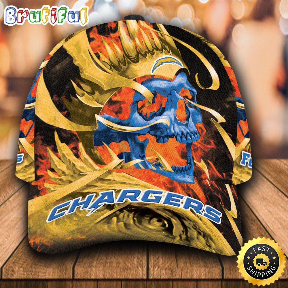 Sportswearmerch Los Angeles Chargers NFL Flame Skull Classic Cap For Fan