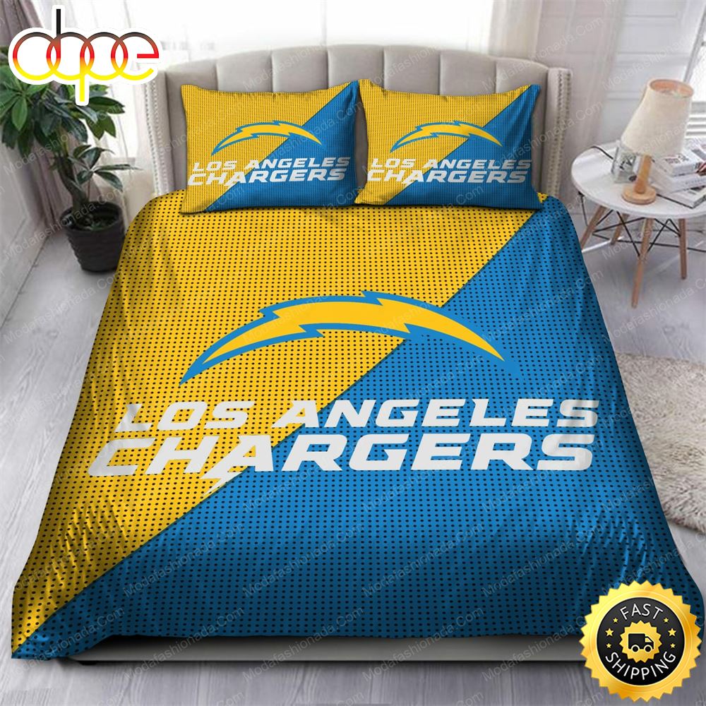 Sportswearmerch Los Angeles Chargers NFL Gold Blue Bedding Set For Fan