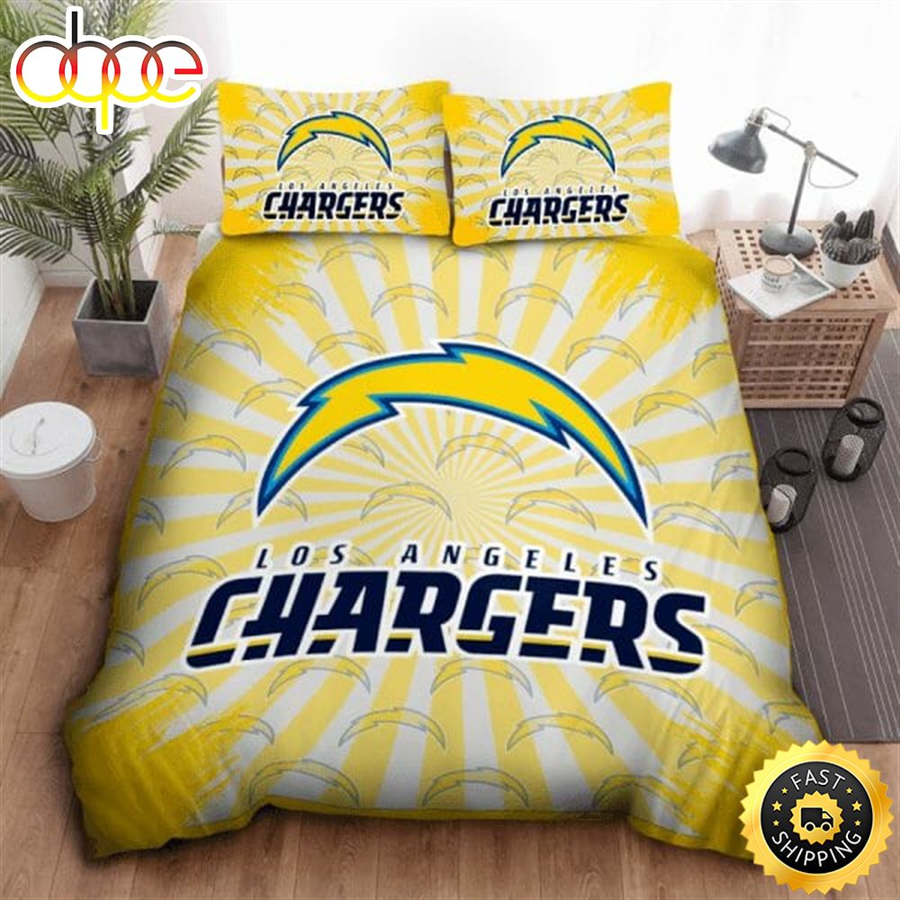 Sportswearmerch Los Angeles Chargers NFL Light Gold Bedding Set For Fan