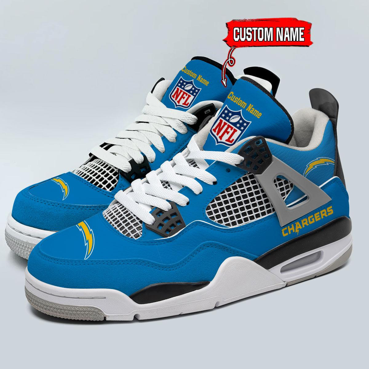 Sportswearmerch Los Angeles Chargers NFL Personalized AJ4 Sneakers Shoes For Men And Women