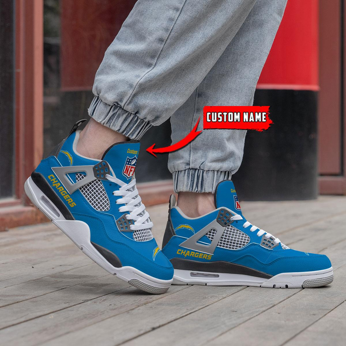 Sportswearmerch Los Angeles Chargers NFL Personalized Air Jordan 4 AJ4 Sneakers Shoes For Men And Women