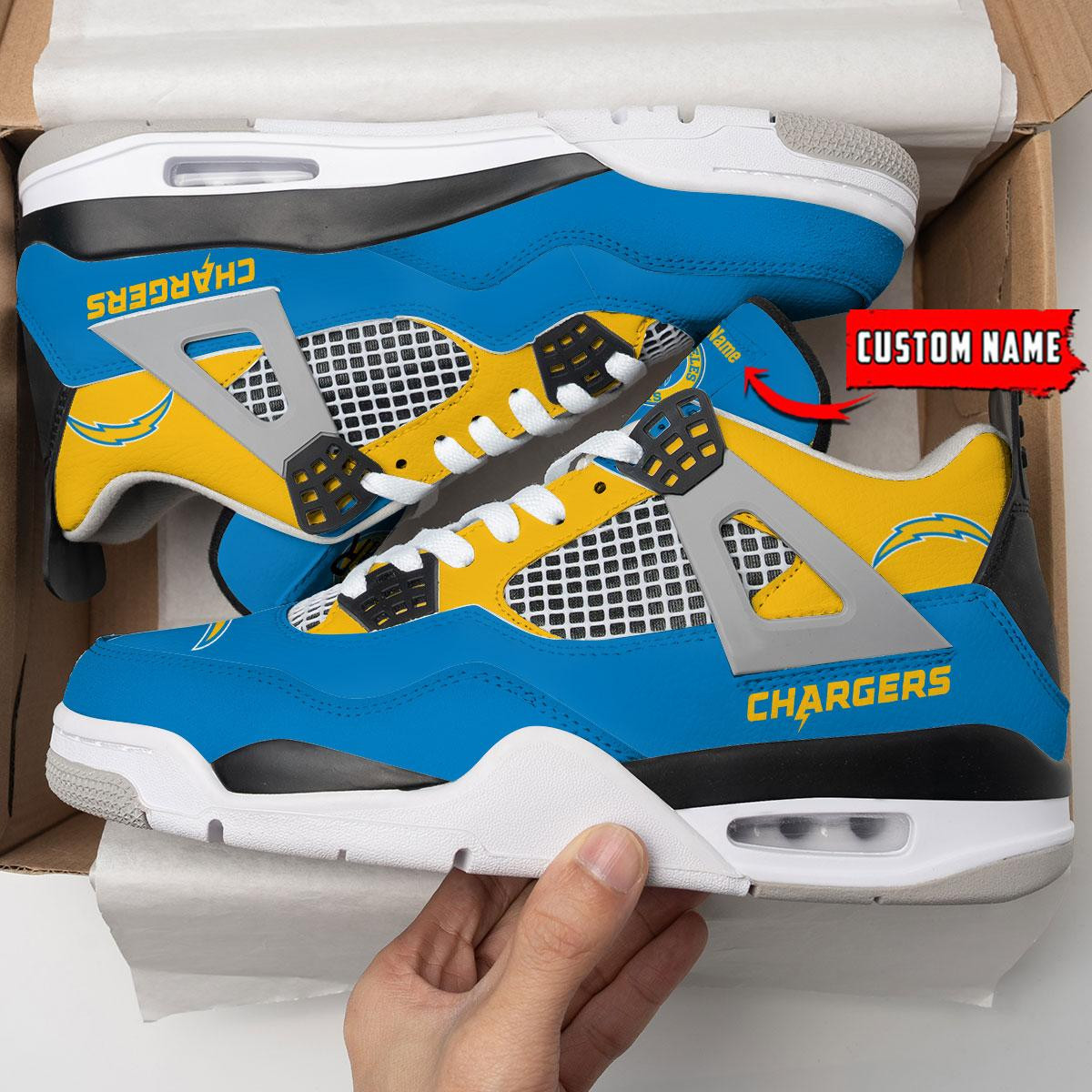 Sportswearmerch Los Angeles Chargers NFL Personalized Air Jordan 4 SnAJ4 Sneakers Shoes For Men And Women