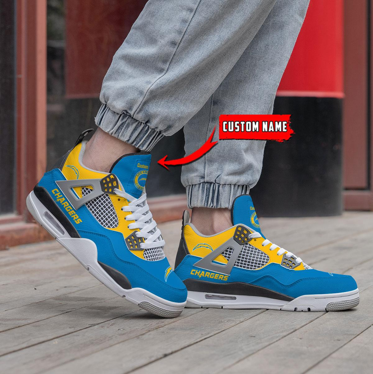 Sportswearmerch Los Angeles Chargers NFL Personalized Air Jordan 4 SnAJ4 Sneakers Shoes For Men And Women