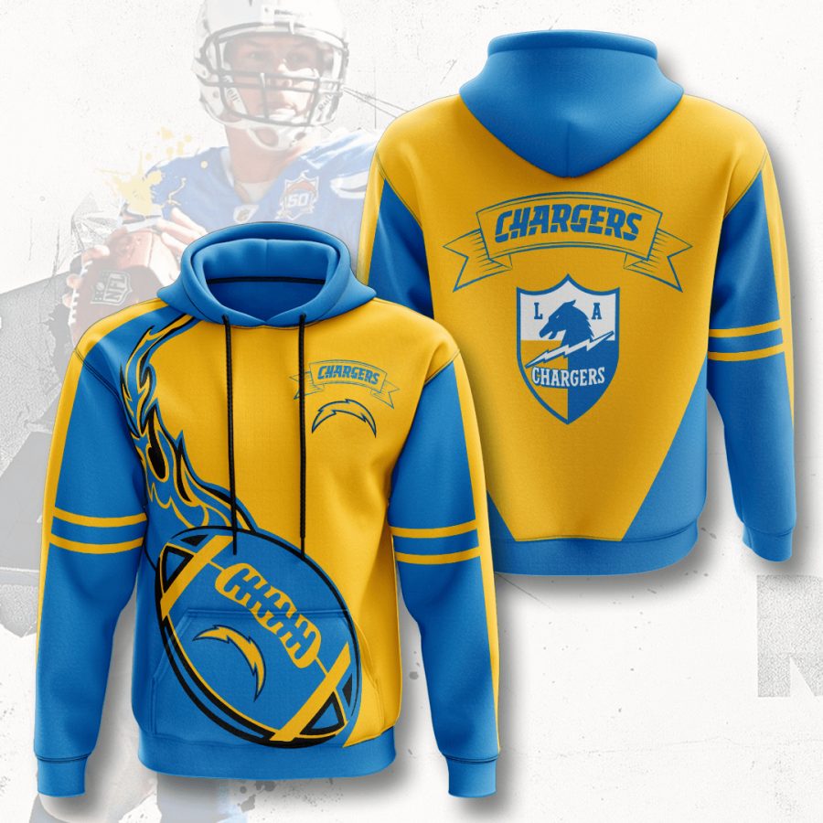 Sportswearmerch Los Angeles Chargers NFL Powder Blue Fire Personalized Hoodie For Fan
