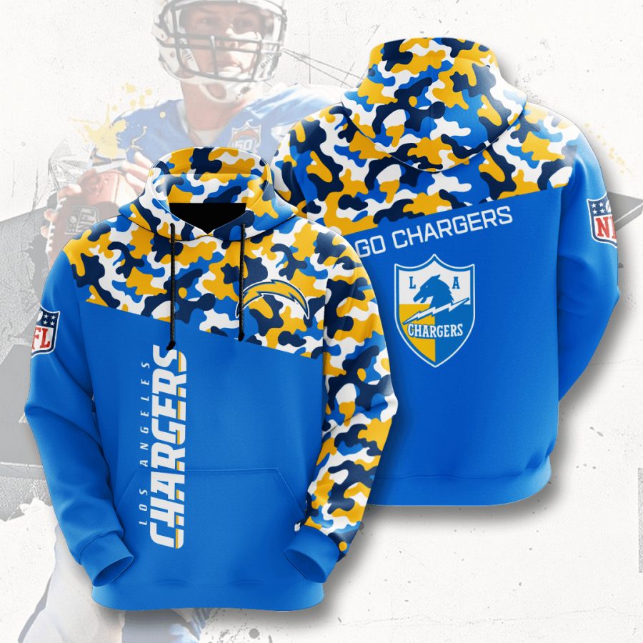 Sportswearmerch Los Angeles Chargers NFL Powder Blue Gold Camo Personalized Hoodie For Fan