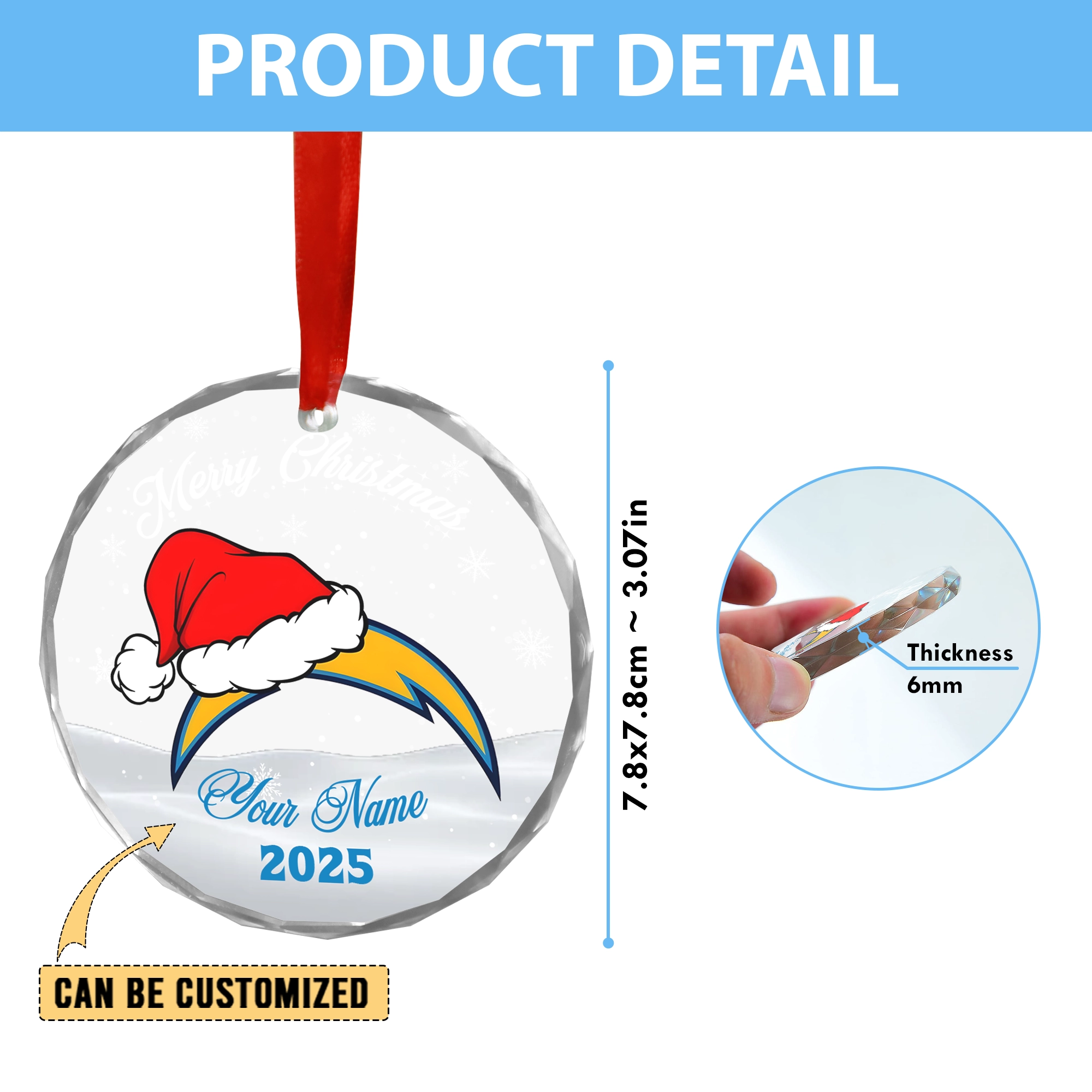 Sportswearmerch Los Angeles Chargers NFL x Christmas Glass Ornament Gift For Fan