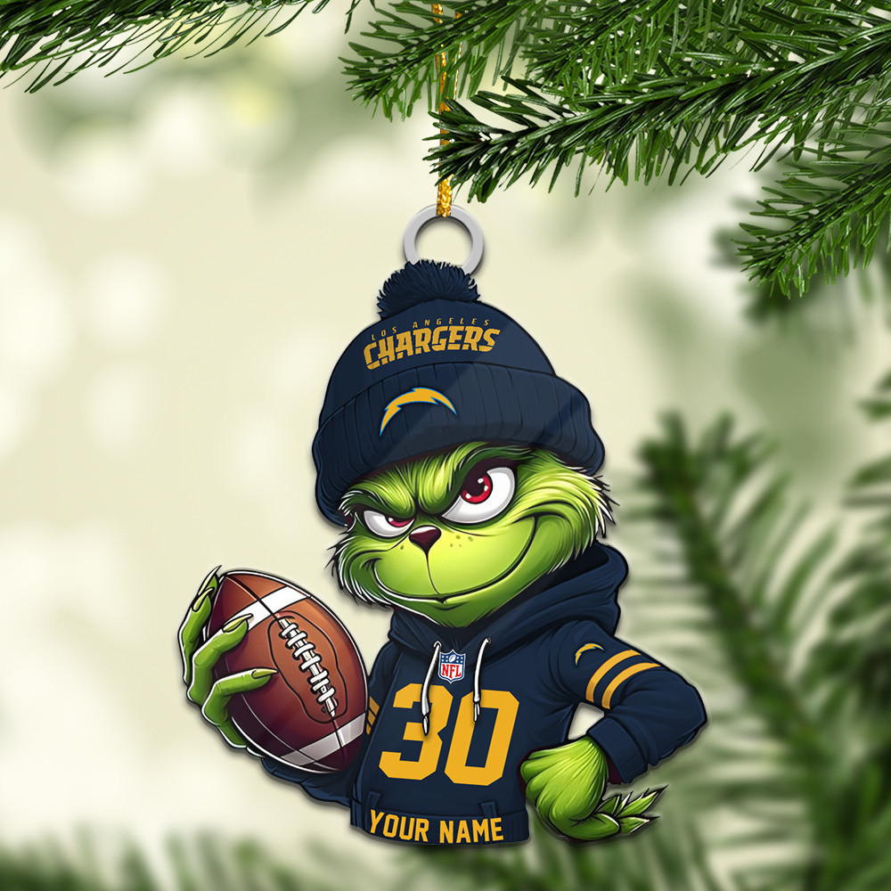Sportswearmerch Los Angeles Chargers NFL x Grinch Christmas Acrylic Ornament For Fans