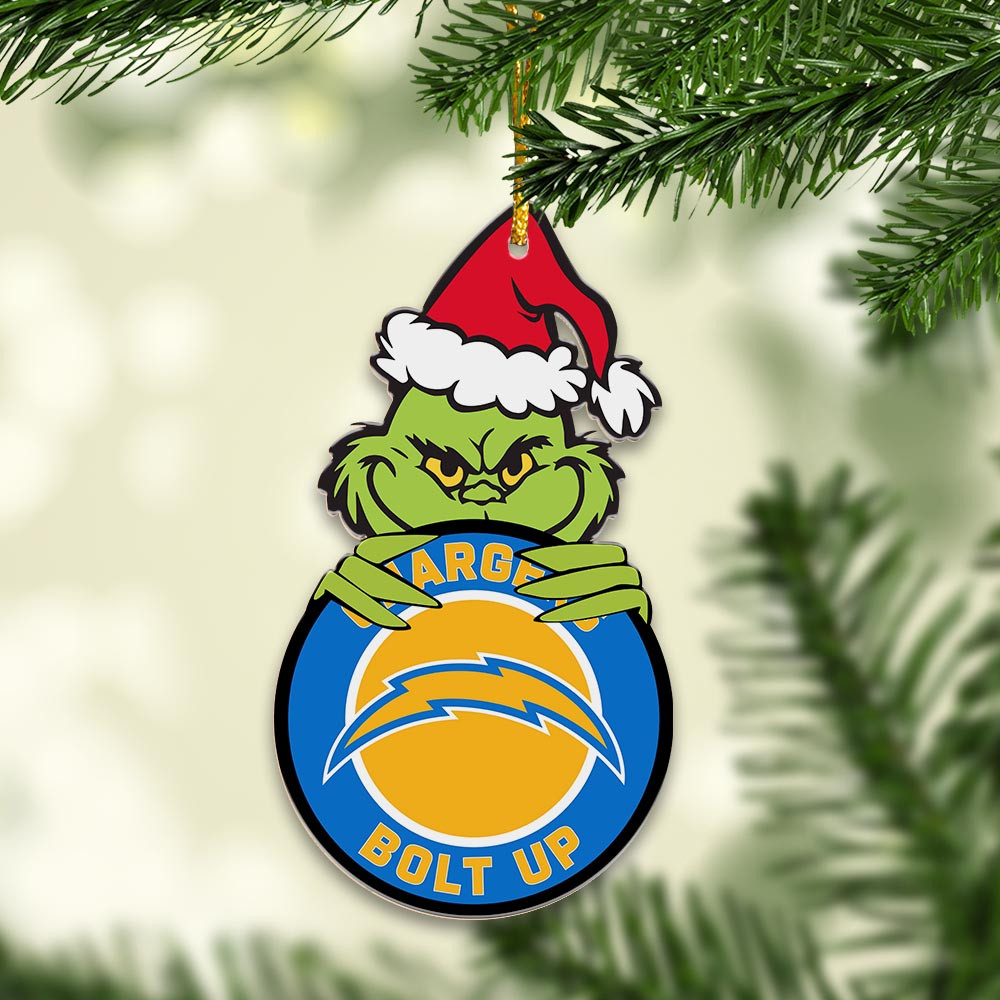 Sportswearmerch Los Angeles Chargers NFL x Grinch Christmas Acrylic Ornament For Fans