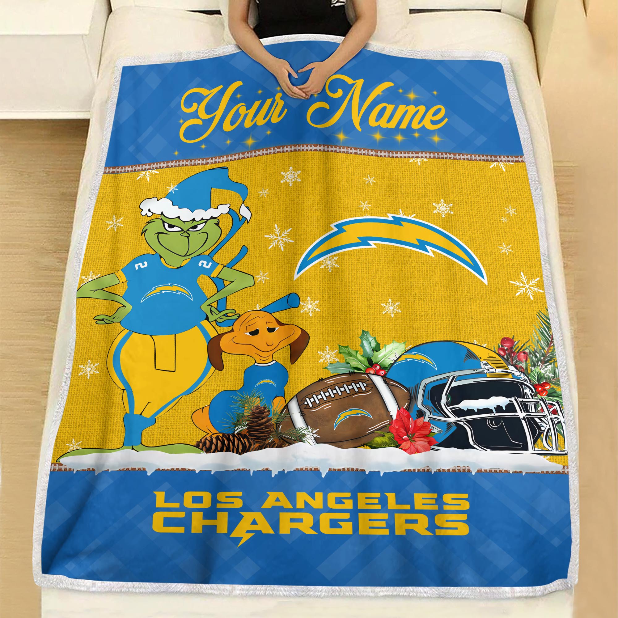Sportswearmerch Los Angeles Chargers NFL x Grinch Christmas Fleece Blanket For Fan