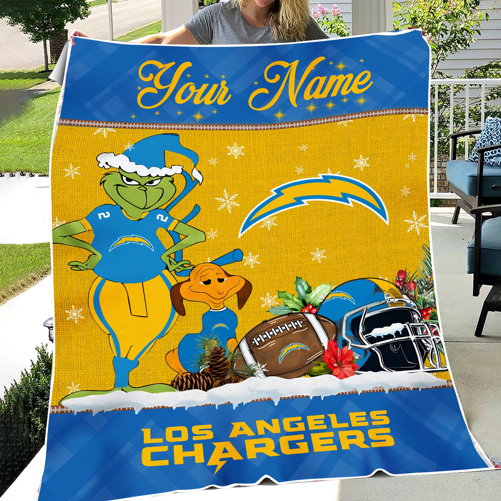 Sportswearmerch Los Angeles Chargers NFL x Grinch Christmas Fleece Blanket For Fan
