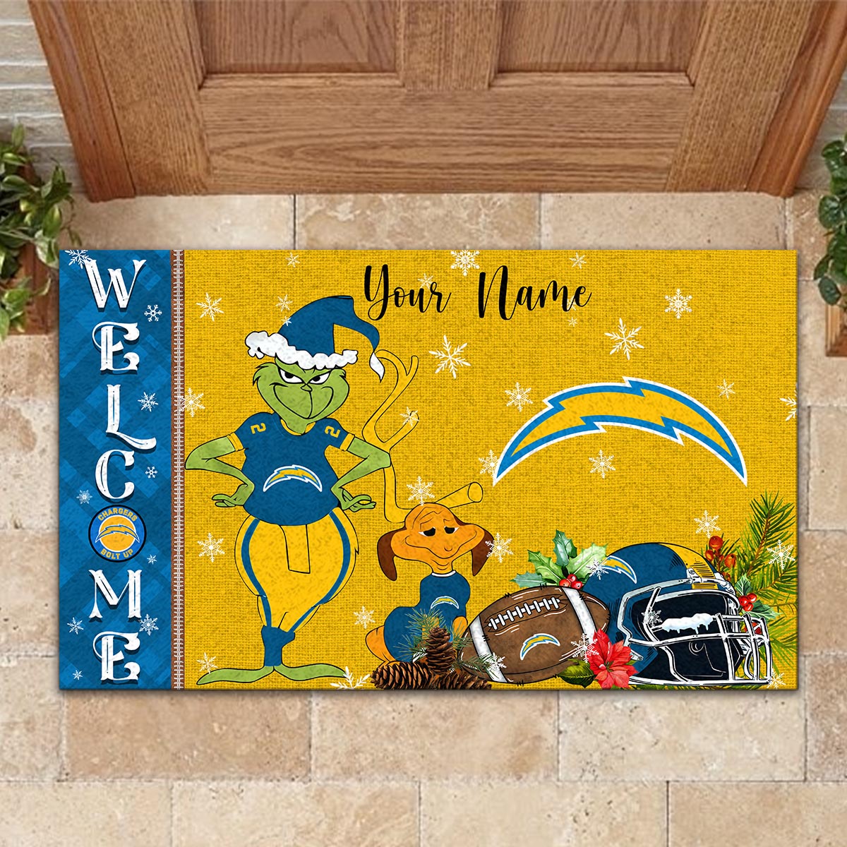 Sportswearmerch Los Angeles Chargers NFL x Grinch Christmas Welcome Football Doormat For Fan