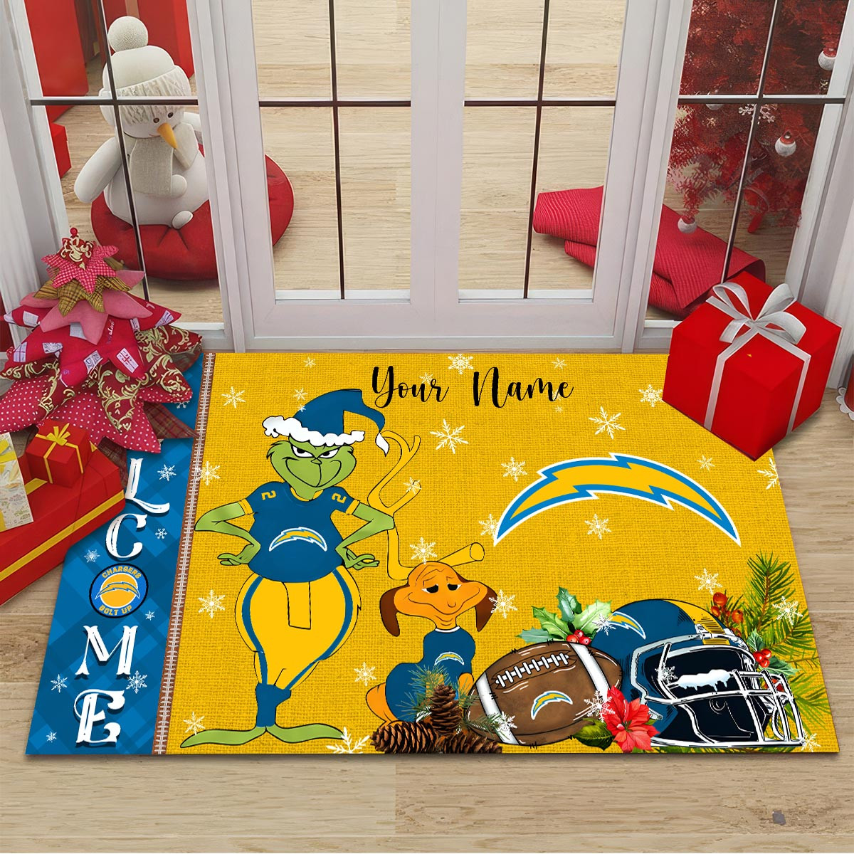 Sportswearmerch Los Angeles Chargers NFL x Grinch Christmas Welcome Football Doormat For Fan