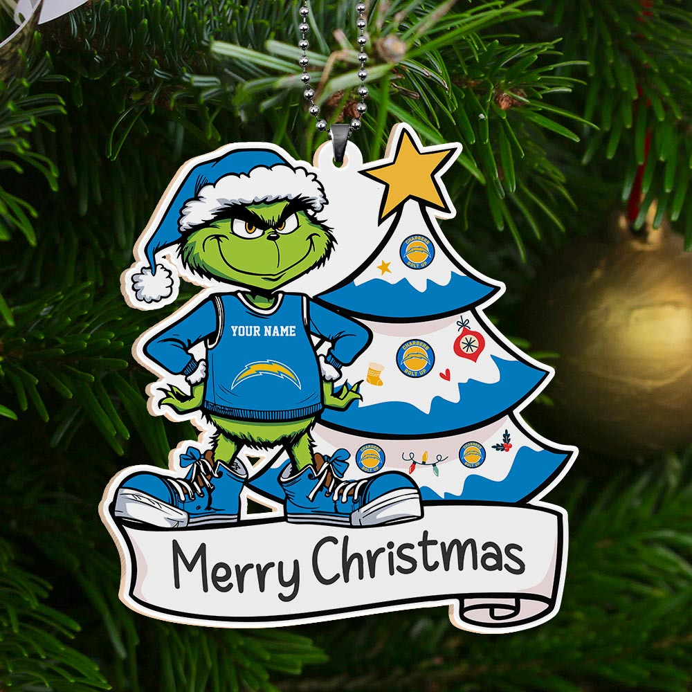 Sportswearmerch Los Angeles Chargers NFL x Grinch Merry Christmas Acrylic Ornament For Fans