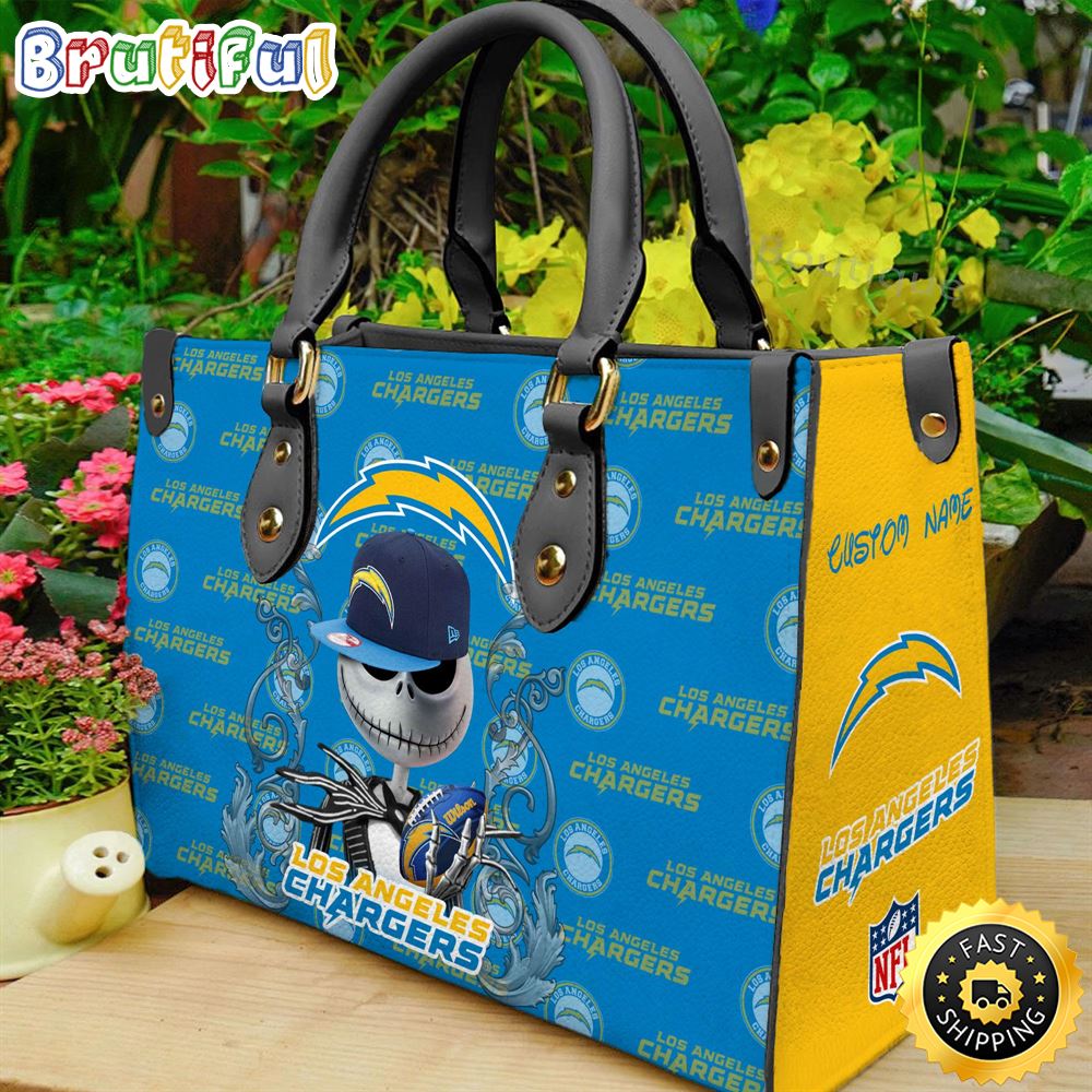 Sportswearmerch Los Angeles Chargers NFL x Jack Skellington Women Leather Bag For Fan