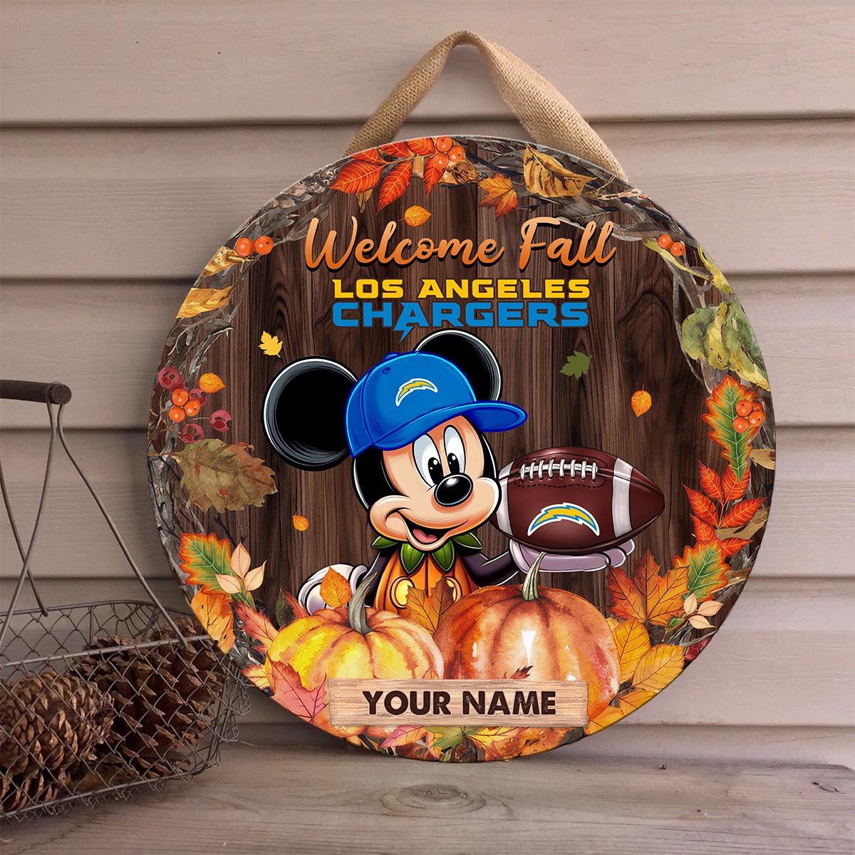 Sportswearmerch Los Angeles Chargers NFL x Mickey Round Wooden Sign For Fan